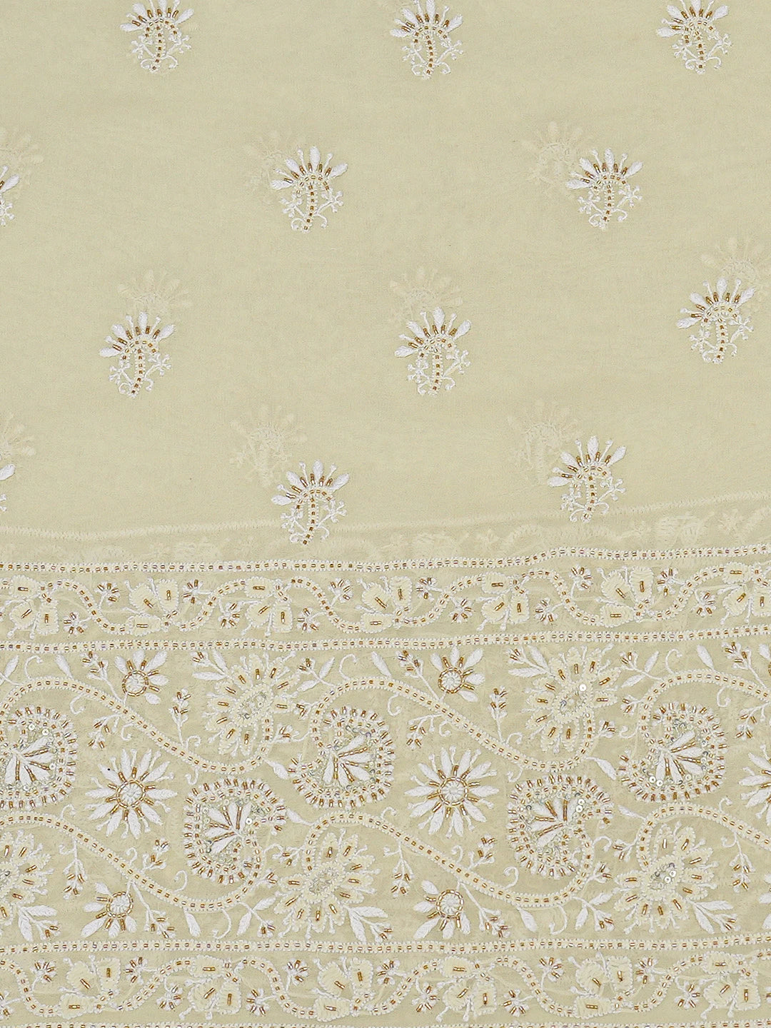 Ada Hand Embroidered Lemon Pure Georgette Lucknowi Chikankari Unstitched Kurta Dupatta Set With Cutdana Work A536363