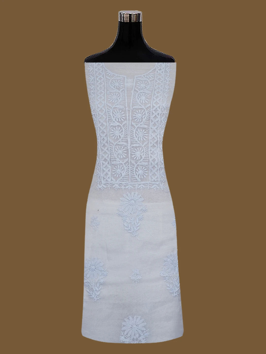 Ada Hand Embroidered Cadet Gray Organza Lucknowi Chikankari Unstitched Kurta Dupatta Set 01A705698