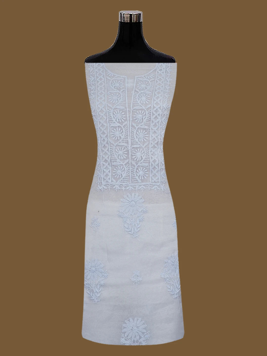 Ada Hand Embroidered Cadet Gray Organza Lucknowi Chikankari Unstitched Kurta Dupatta Set 01A705698