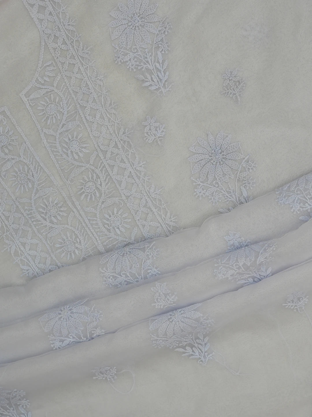 Ada Hand Embroidered Cadet Gray Organza Lucknowi Chikankari Unstitched Kurta Dupatta Set 01A705698