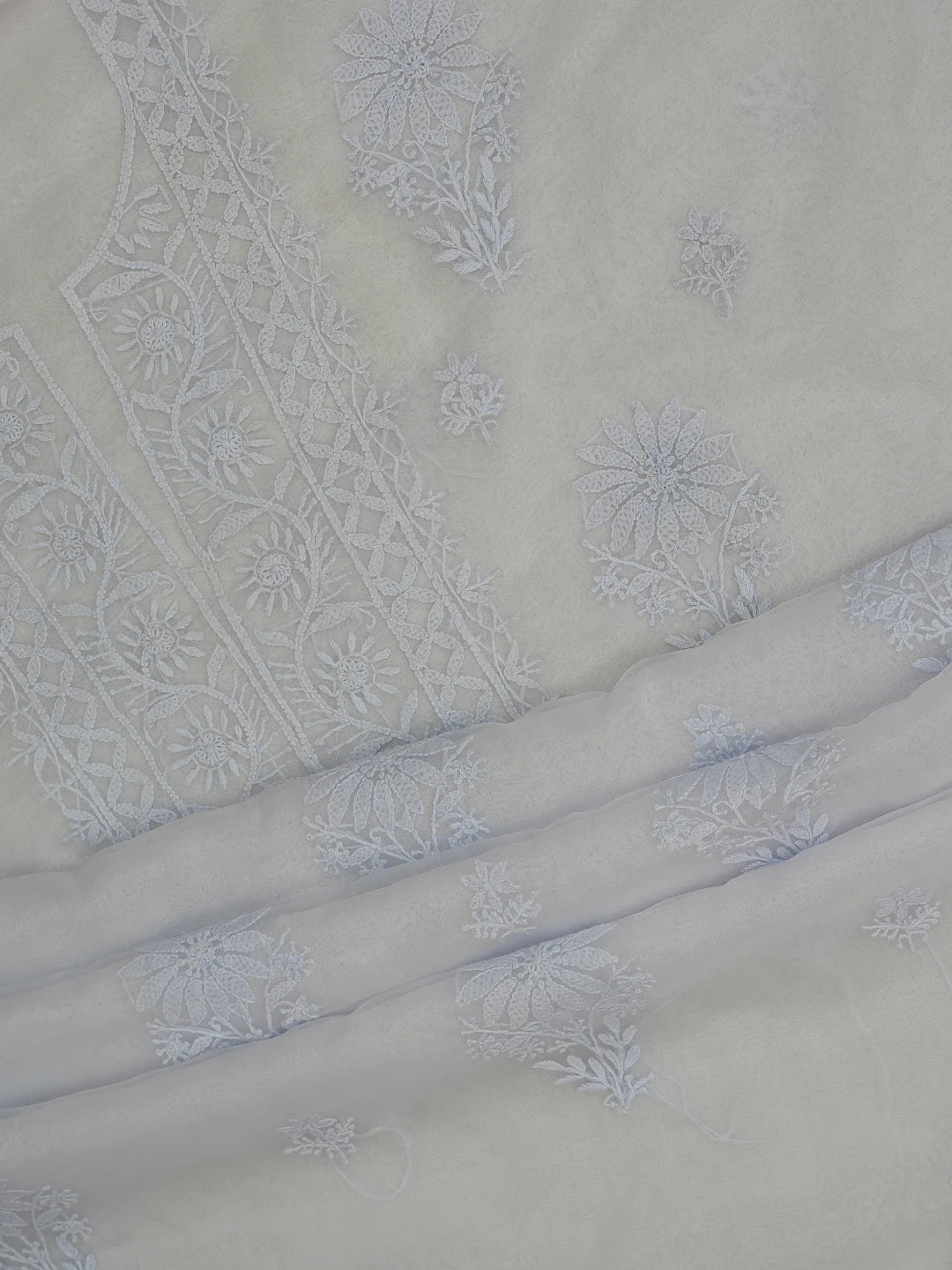 Ada Hand Embroidered Cadet Gray Organza Lucknowi Chikankari Unstitched Kurta Dupatta Set 01A705698
