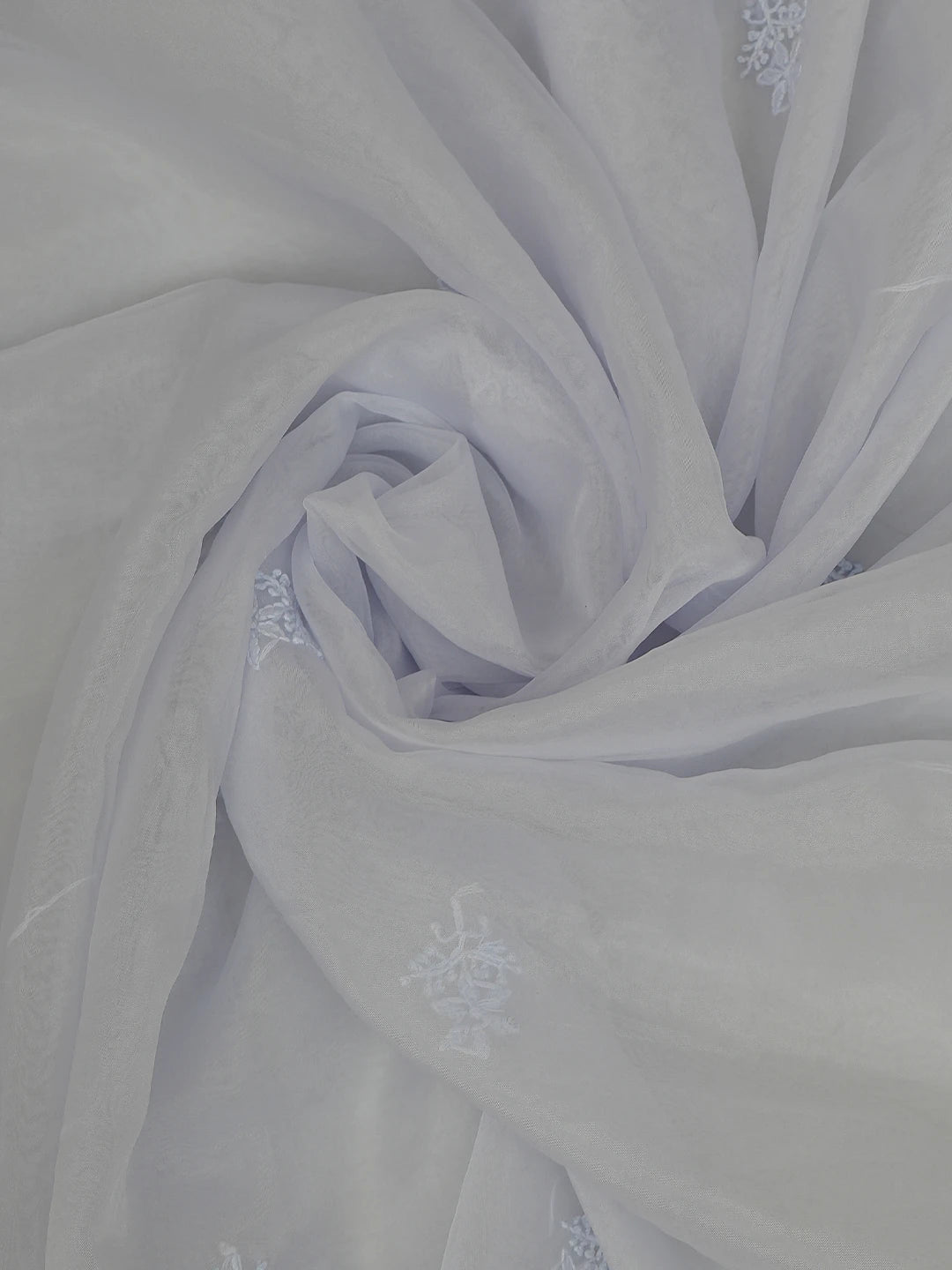 Ada Hand Embroidered Cadet Gray Organza Lucknowi Chikankari Unstitched Kurta Dupatta Set 01A705698
