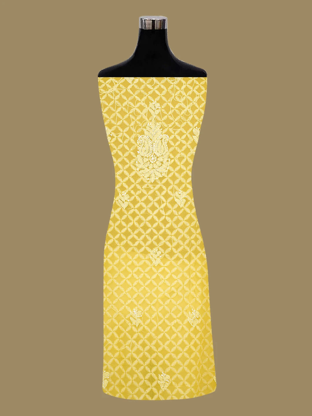 Ada Hand Embroidered Yellow Georgette Lucknowi Chikankari Unstitched Kurta Piece 01A715899