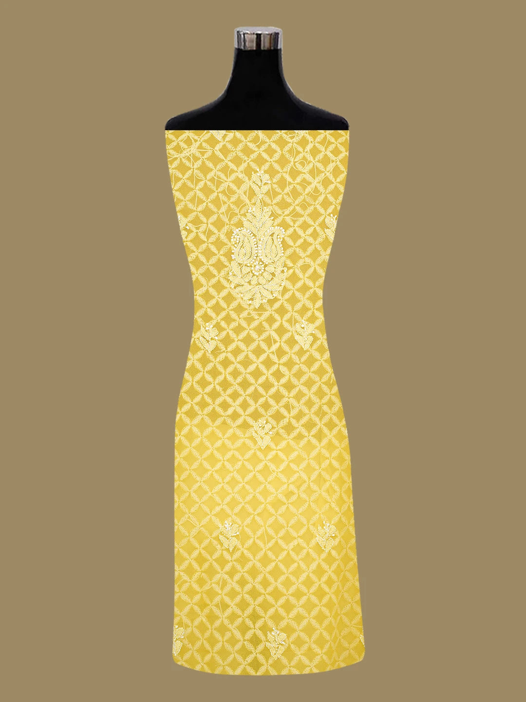 Ada Hand Embroidered Yellow Georgette Lucknowi Chikankari Unstitched Kurta Piece 01A715899