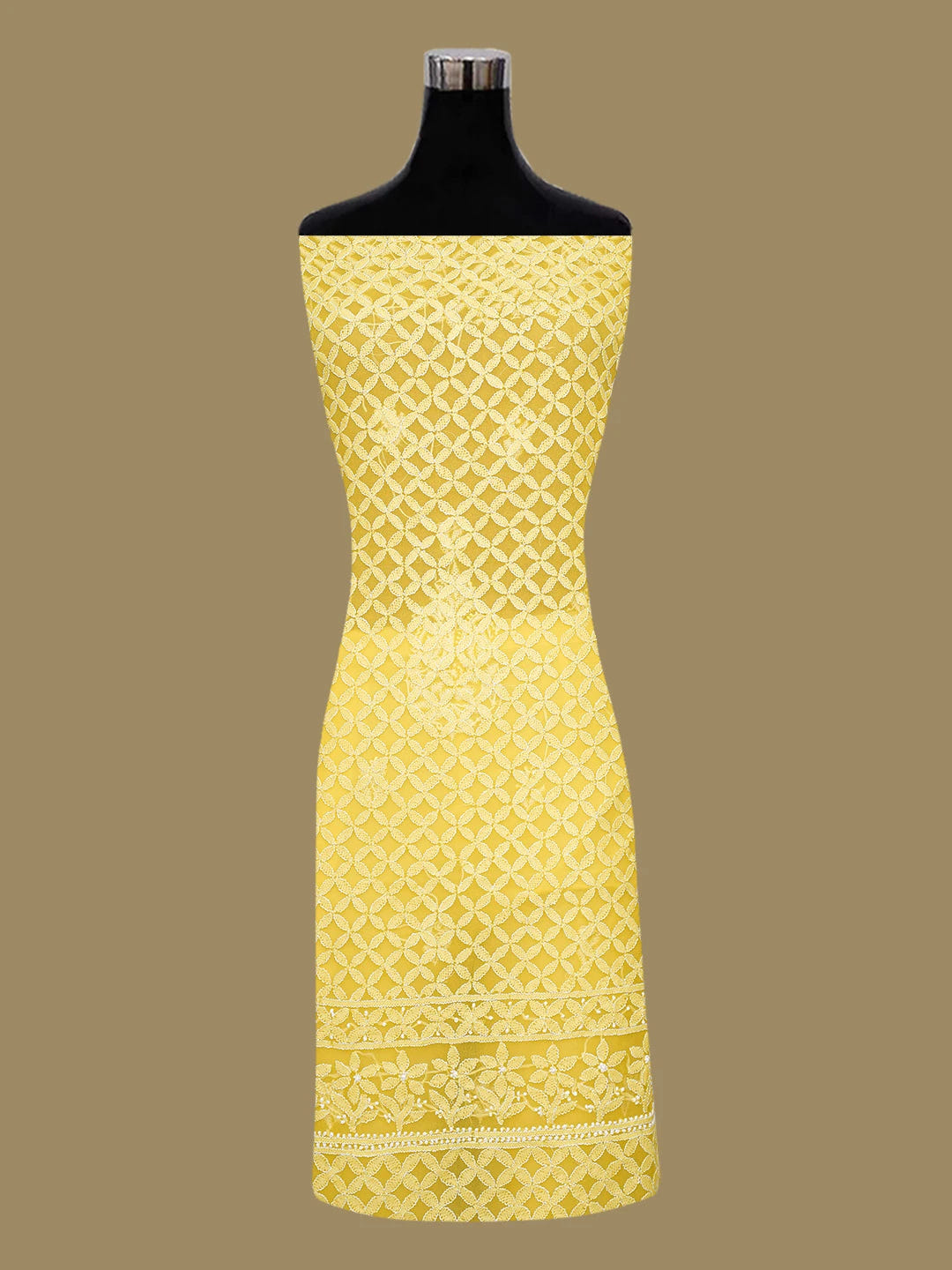 Ada Hand Embroidered Yellow Georgette Lucknowi Chikankari Unstitched Kurta Piece 01A715899