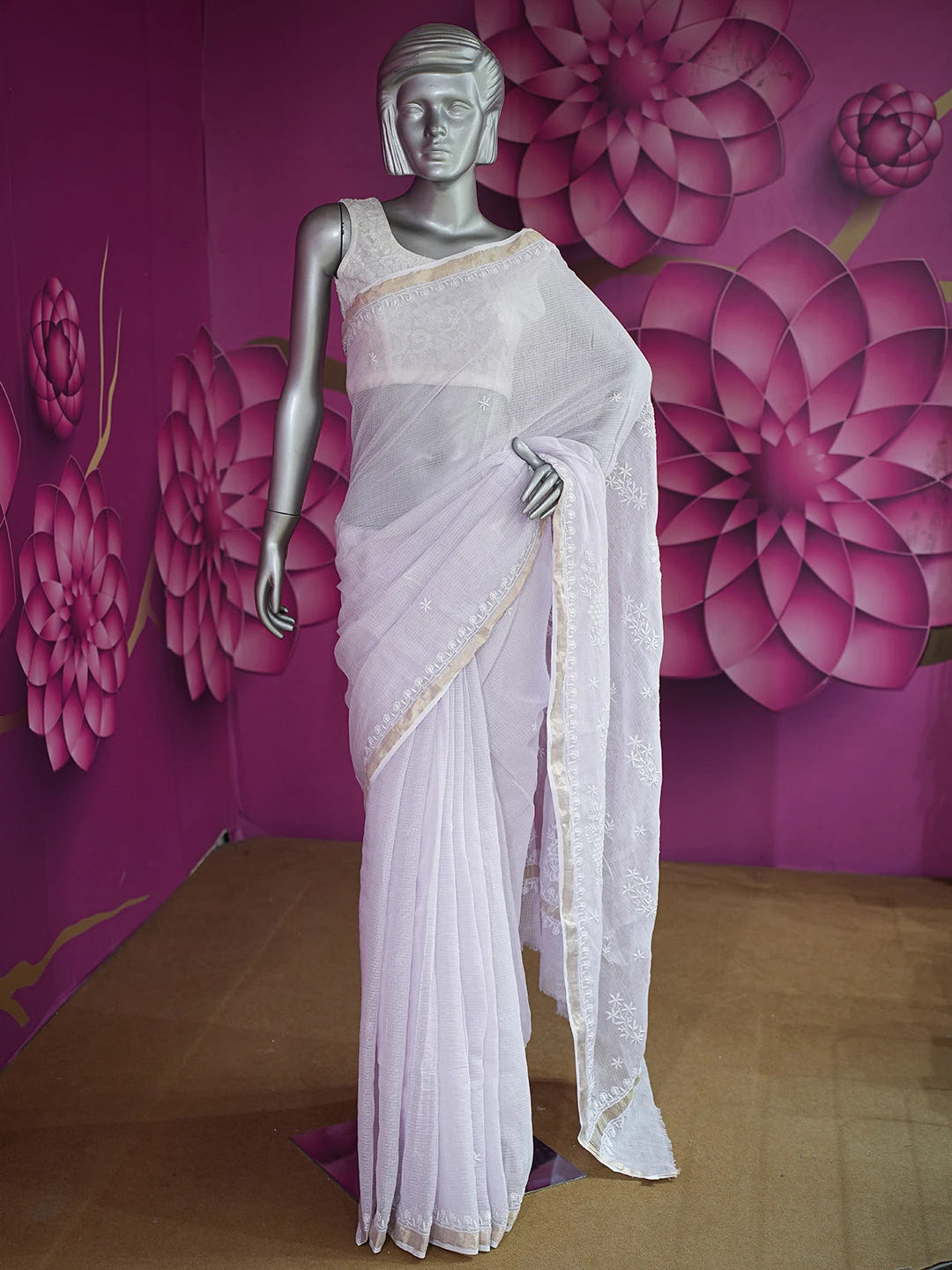 Ada Hand Embroidered Lavender Kota Lucknowi Chikankari Saree With Blouse 01A695705