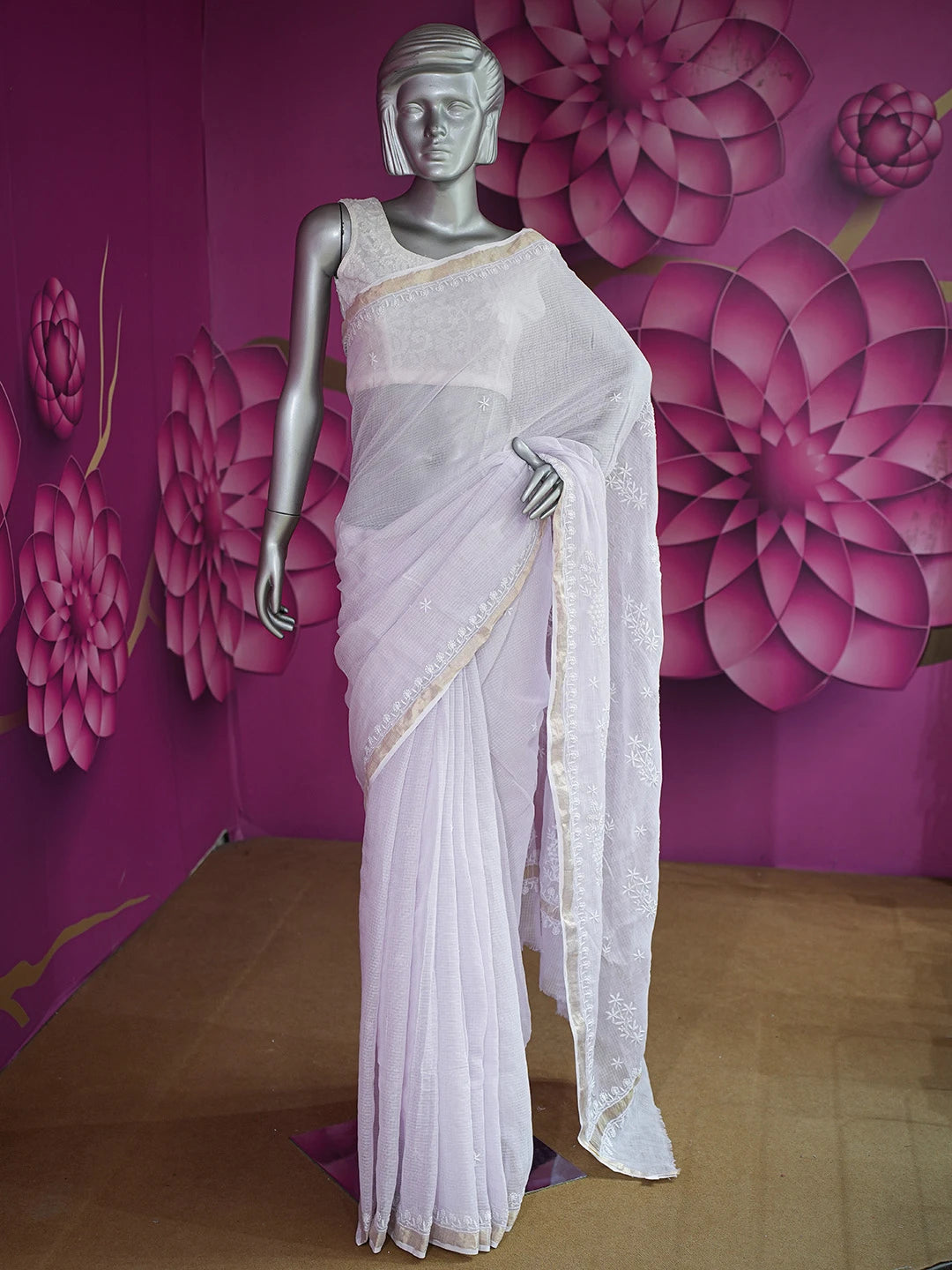 Ada Hand Embroidered Lavender Kota Lucknowi Chikankari Saree With Blouse 01A695705