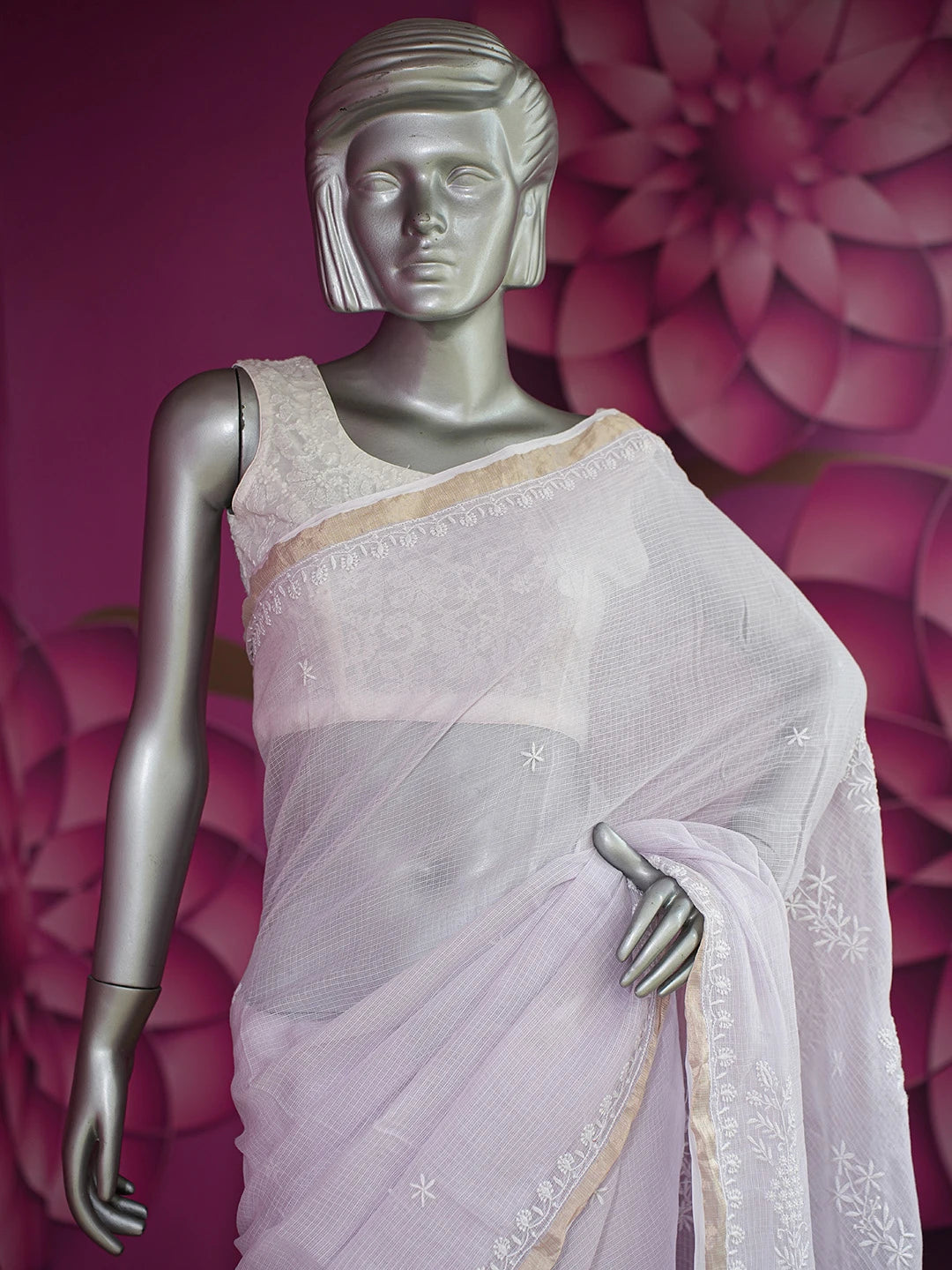Ada Hand Embroidered Lavender Kota Lucknowi Chikankari Saree With Blouse 01A695705