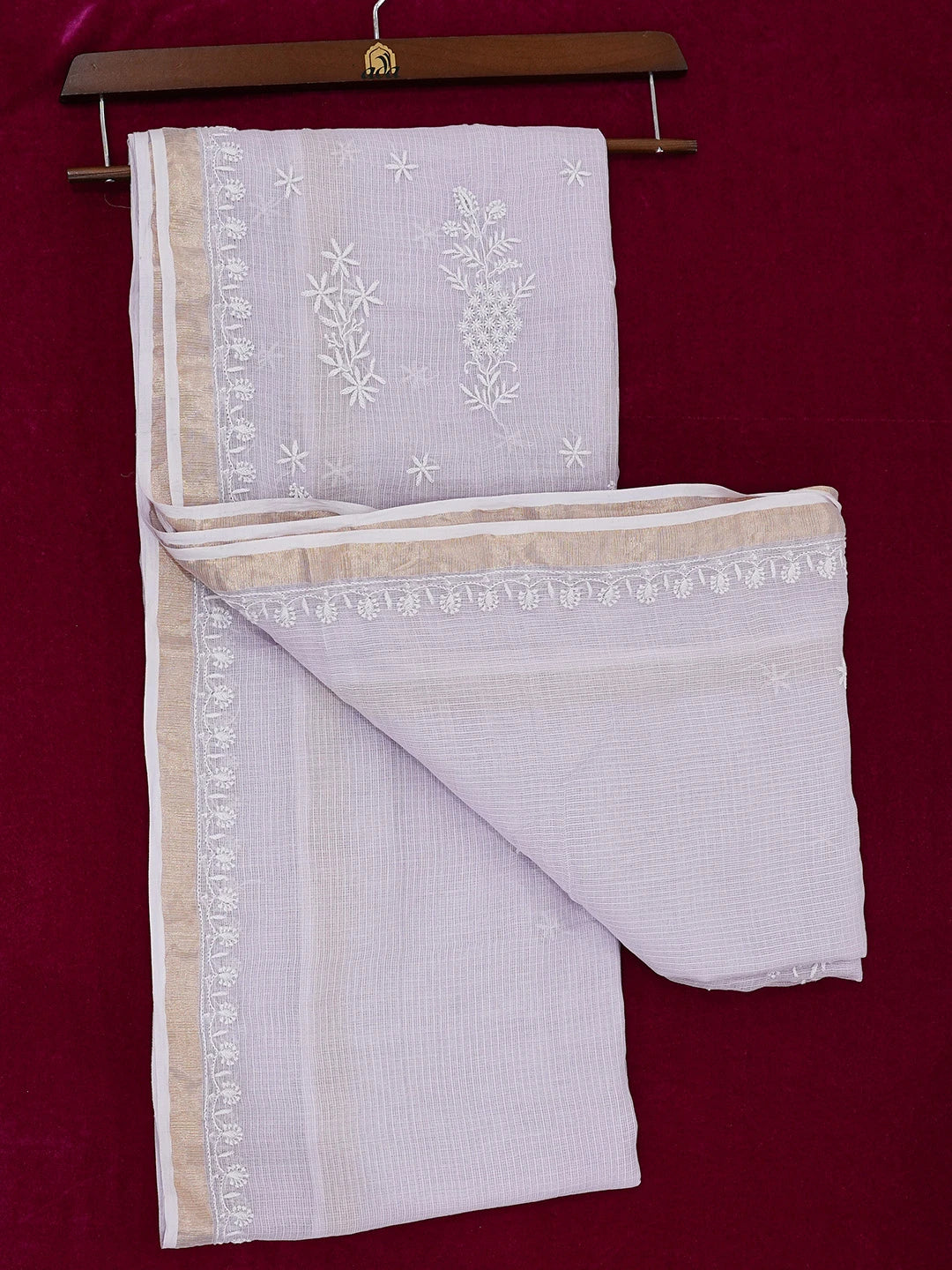 Ada Hand Embroidered Lavender Kota Lucknowi Chikankari Saree With Blouse 01A695705