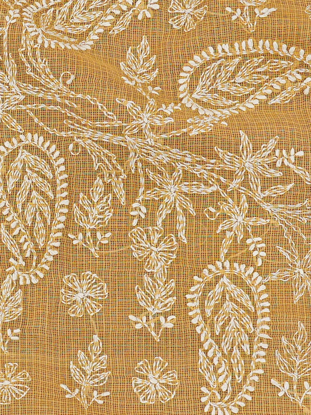 Ada Hand Embroidered Mustard Kota Lucknowi Chikankari Saree With Blouse 01A693479