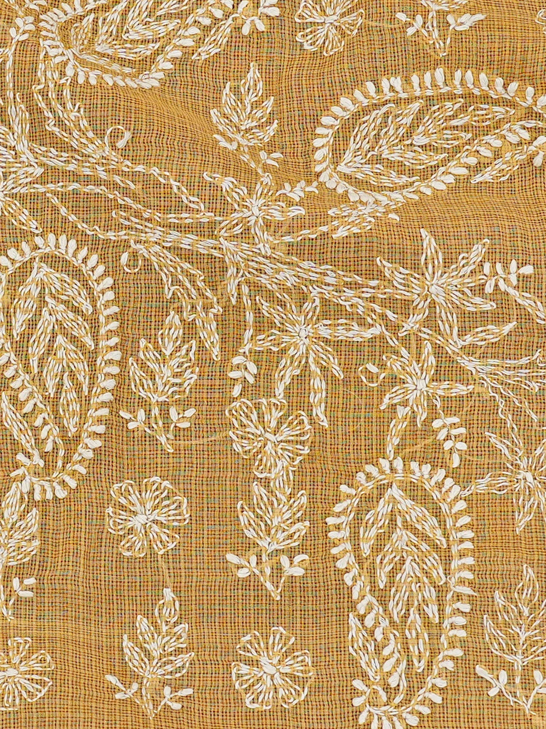 Ada Hand Embroidered Mustard Kota Lucknowi Chikankari Saree With Blouse 01A693479