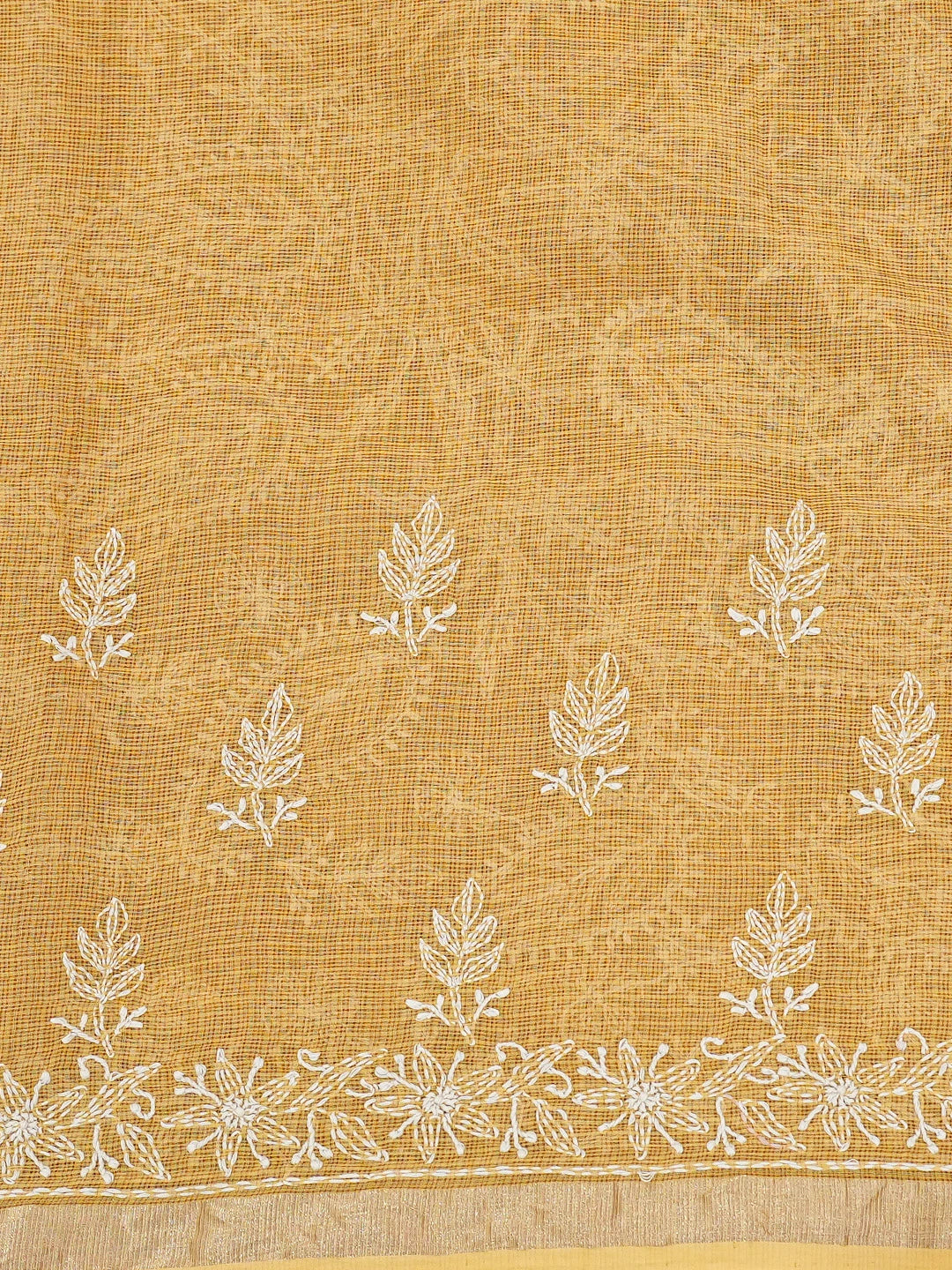 Ada Hand Embroidered Mustard Kota Lucknowi Chikankari Saree With Blouse 01A693479