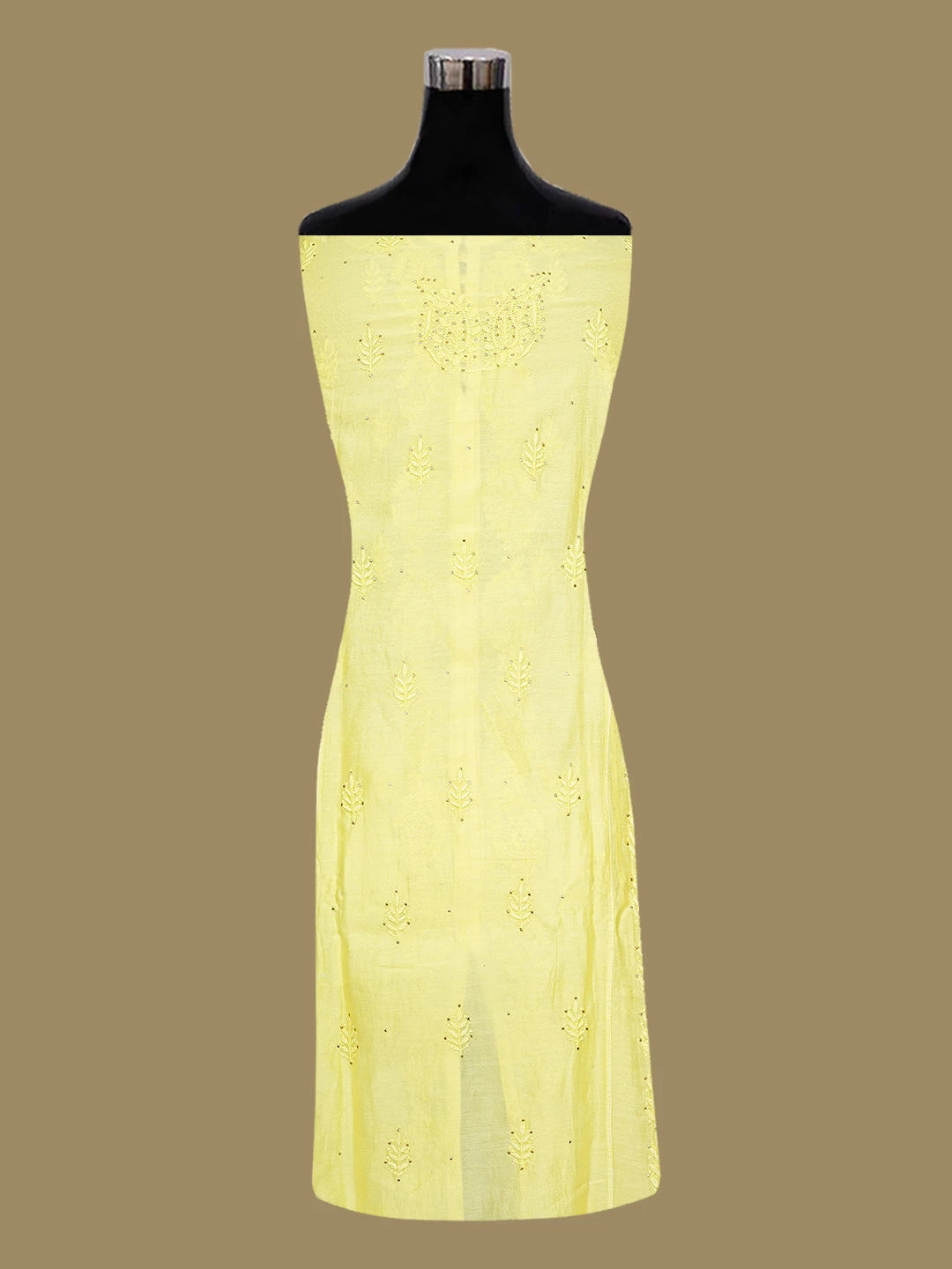 Ada Hand Embroidered Lemon Chanderi Lucknowi Chikankari Semi-Stitched Kurta Piece With Mukaish Work A597271