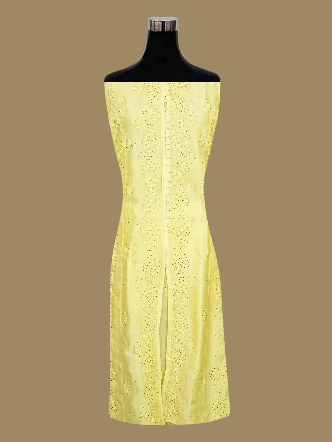 Ada Hand Embroidered Lemon Chanderi Lucknowi Chikankari Semi-Stitched Kurta Piece With Mukaish Work A597271