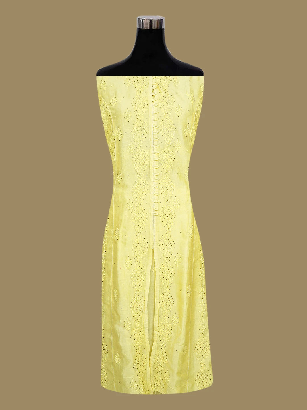 Ada Hand Embroidered Lemon Chanderi Lucknowi Chikankari Semi-Stitched Kurta Piece With Mukaish Work A597271