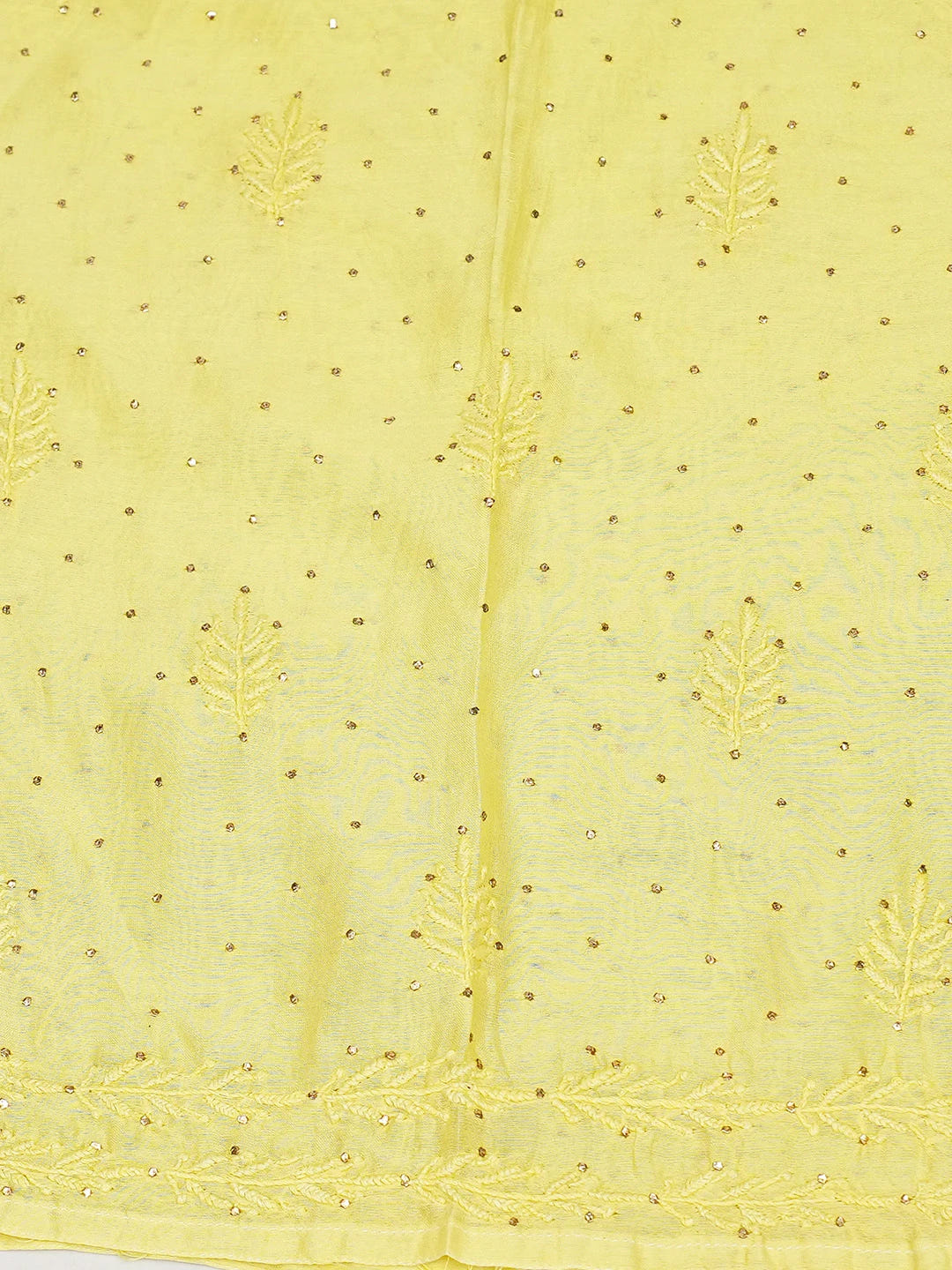 Ada Hand Embroidered Lemon Chanderi Lucknowi Chikankari Semi-Stitched Kurta Piece With Mukaish Work A597271