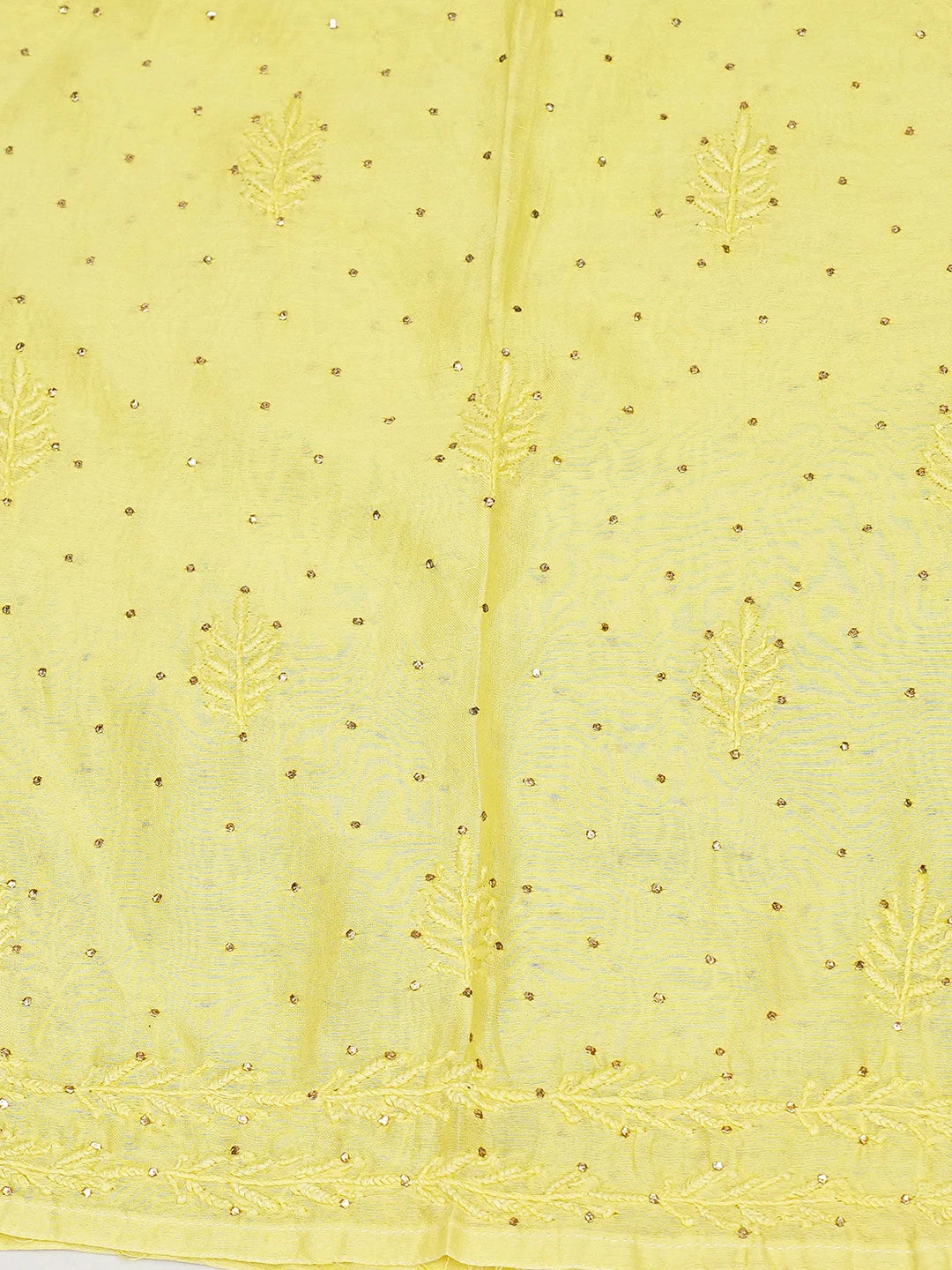 Ada Hand Embroidered Lemon Chanderi Lucknowi Chikankari Semi-Stitched Kurta Piece With Mukaish Work A597271