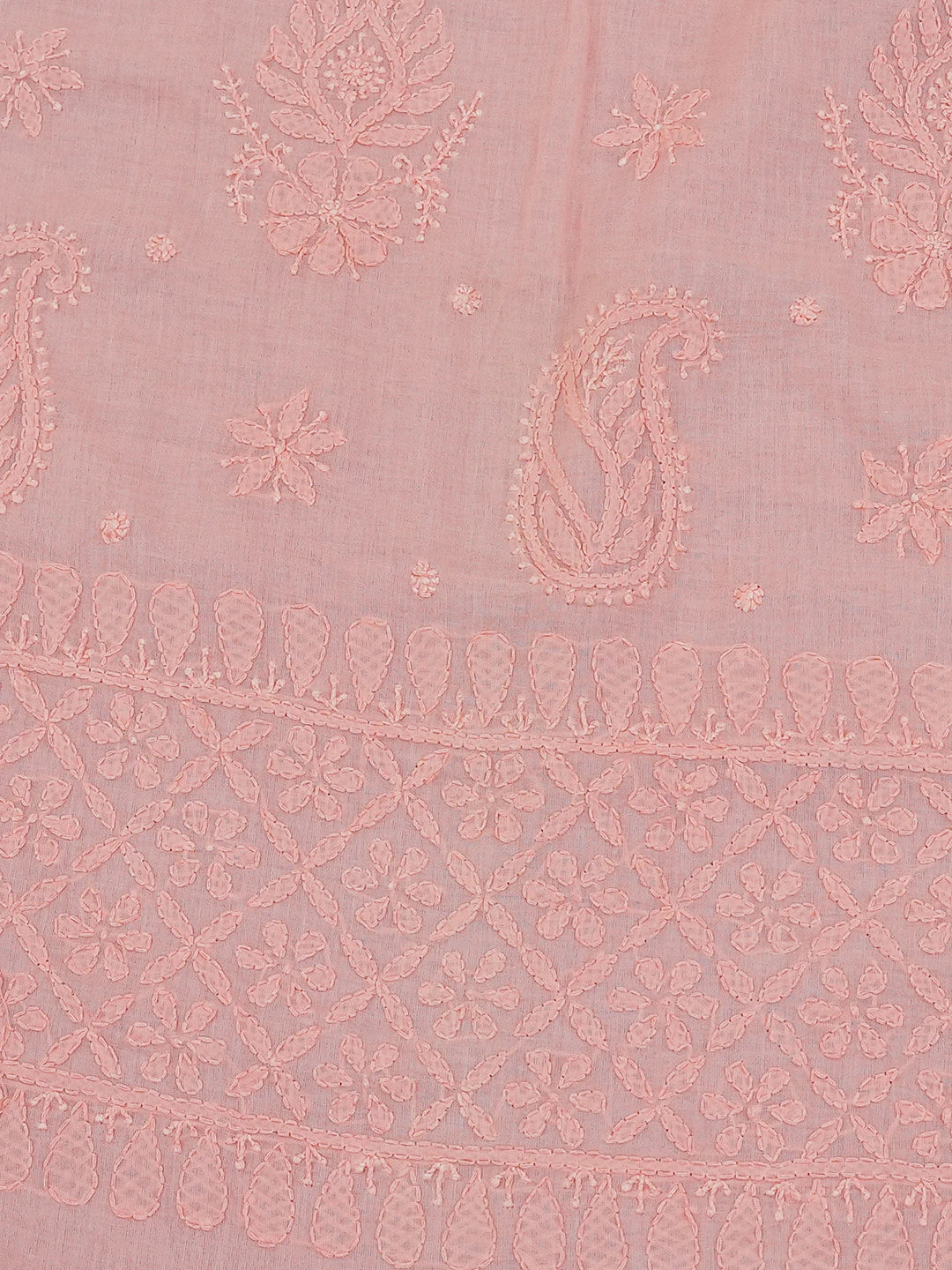 Ada Hand Embroidered Peach Pink Cotton Lucknowi Chikankari Saree With Blouse 01A703462