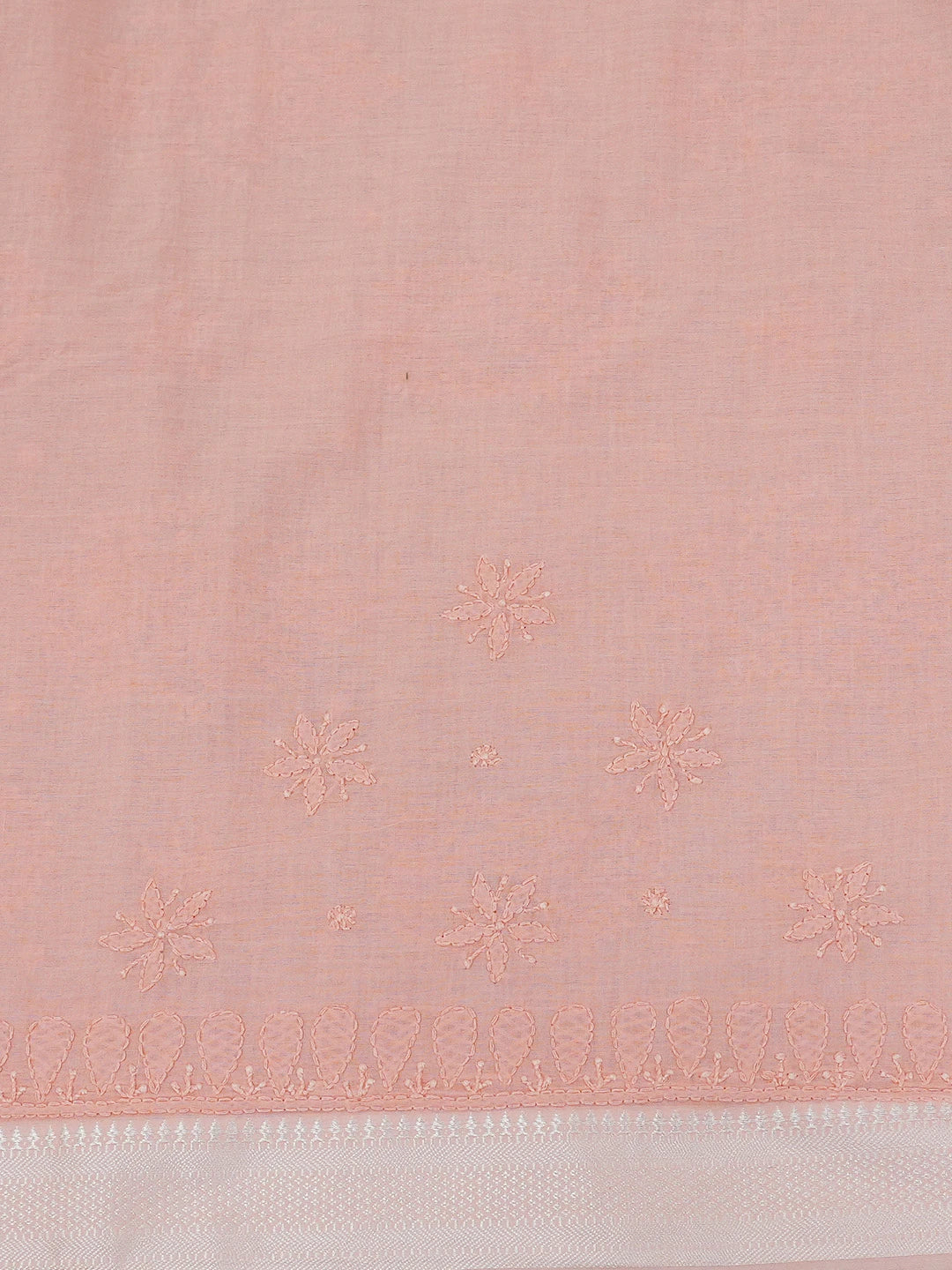 Ada Hand Embroidered Peach Pink Cotton Lucknowi Chikankari Saree With Blouse 01A703462