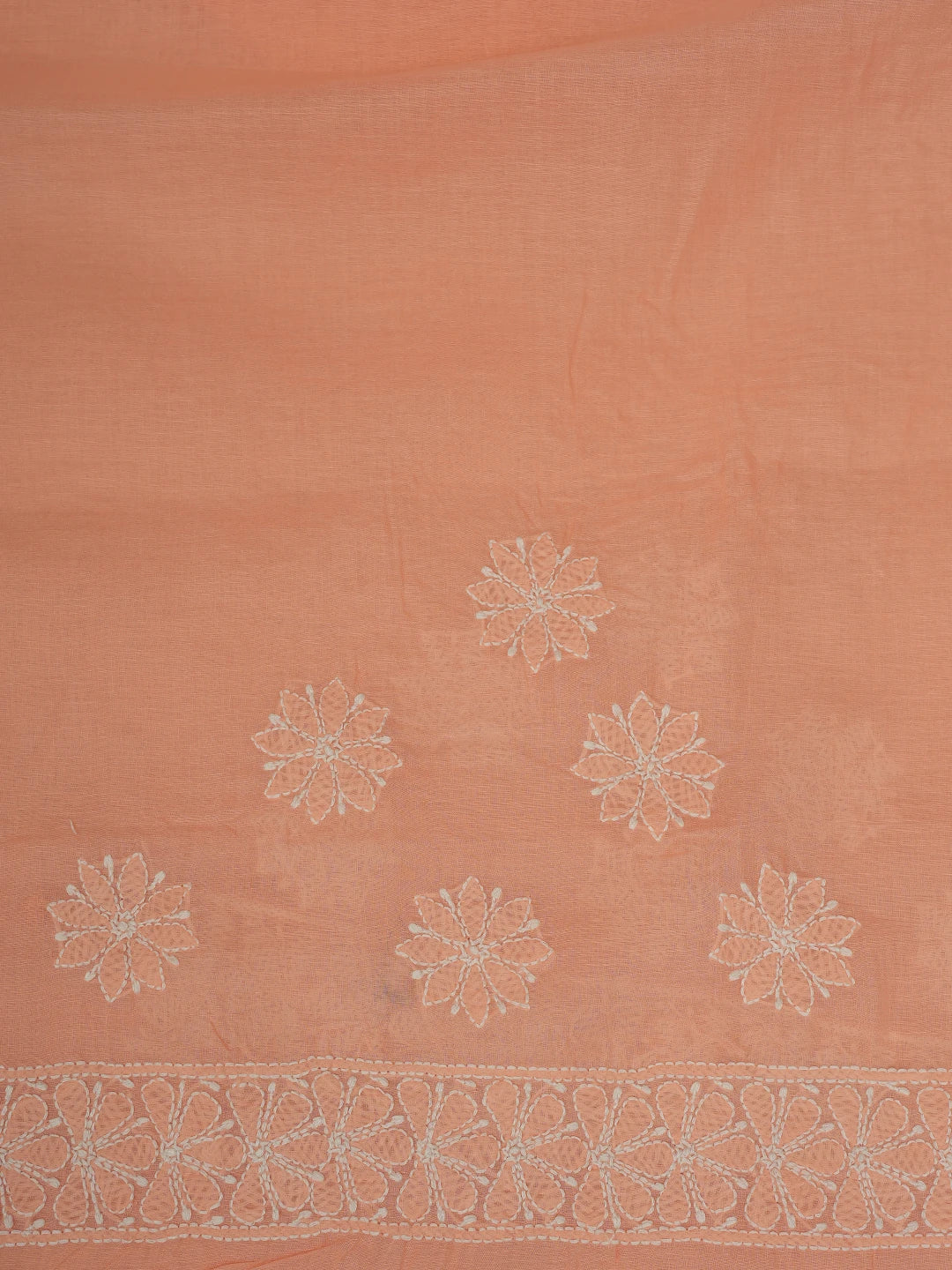 Ada Hand Embroidered Peachy Pink Cotton Lucknowi Chikankari Saree With Blouse 01A713077