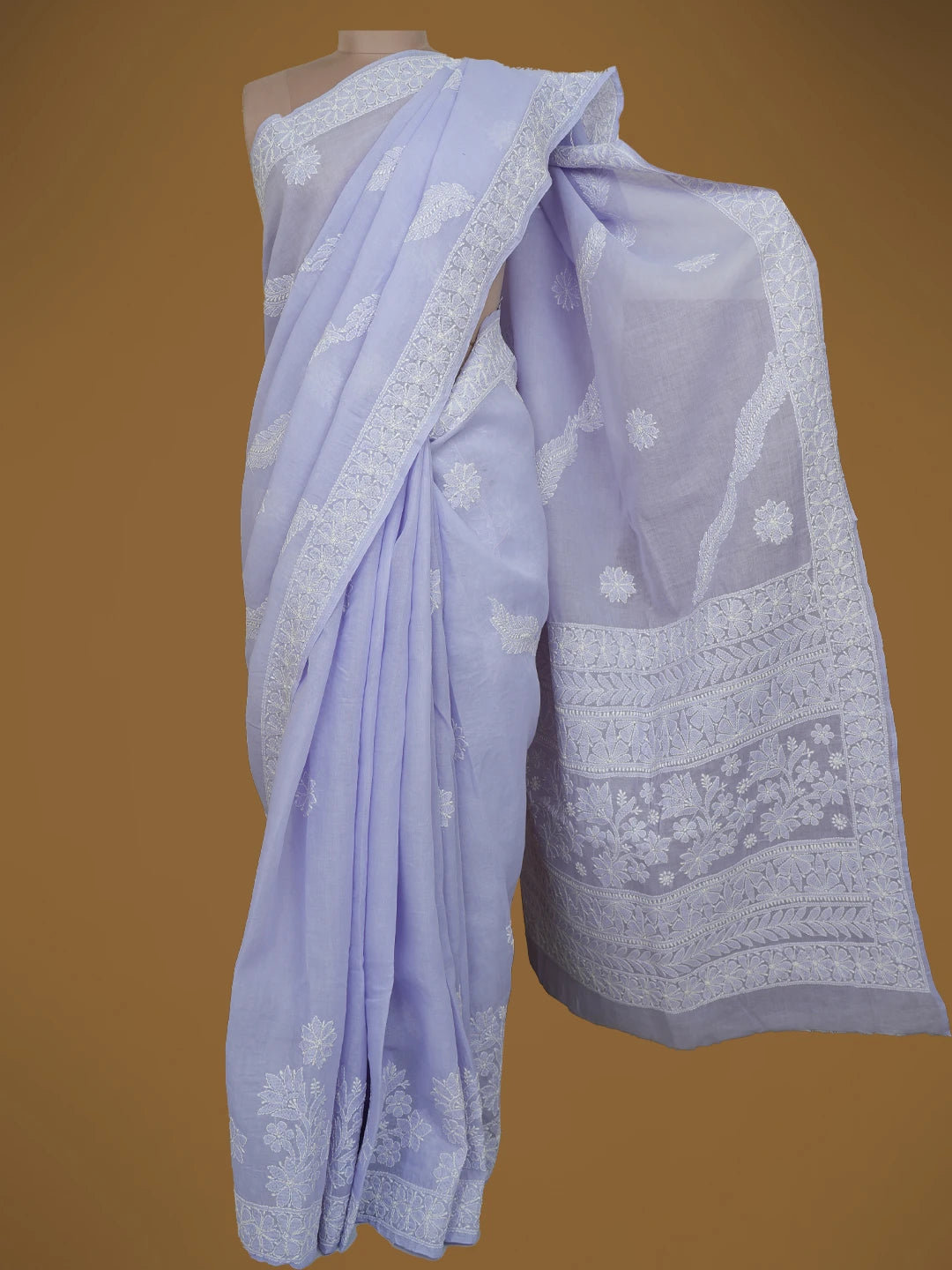 Ada Hand Embroidered Mauve Cotton Lucknowi Chikankari Saree With Blouse 01A713076