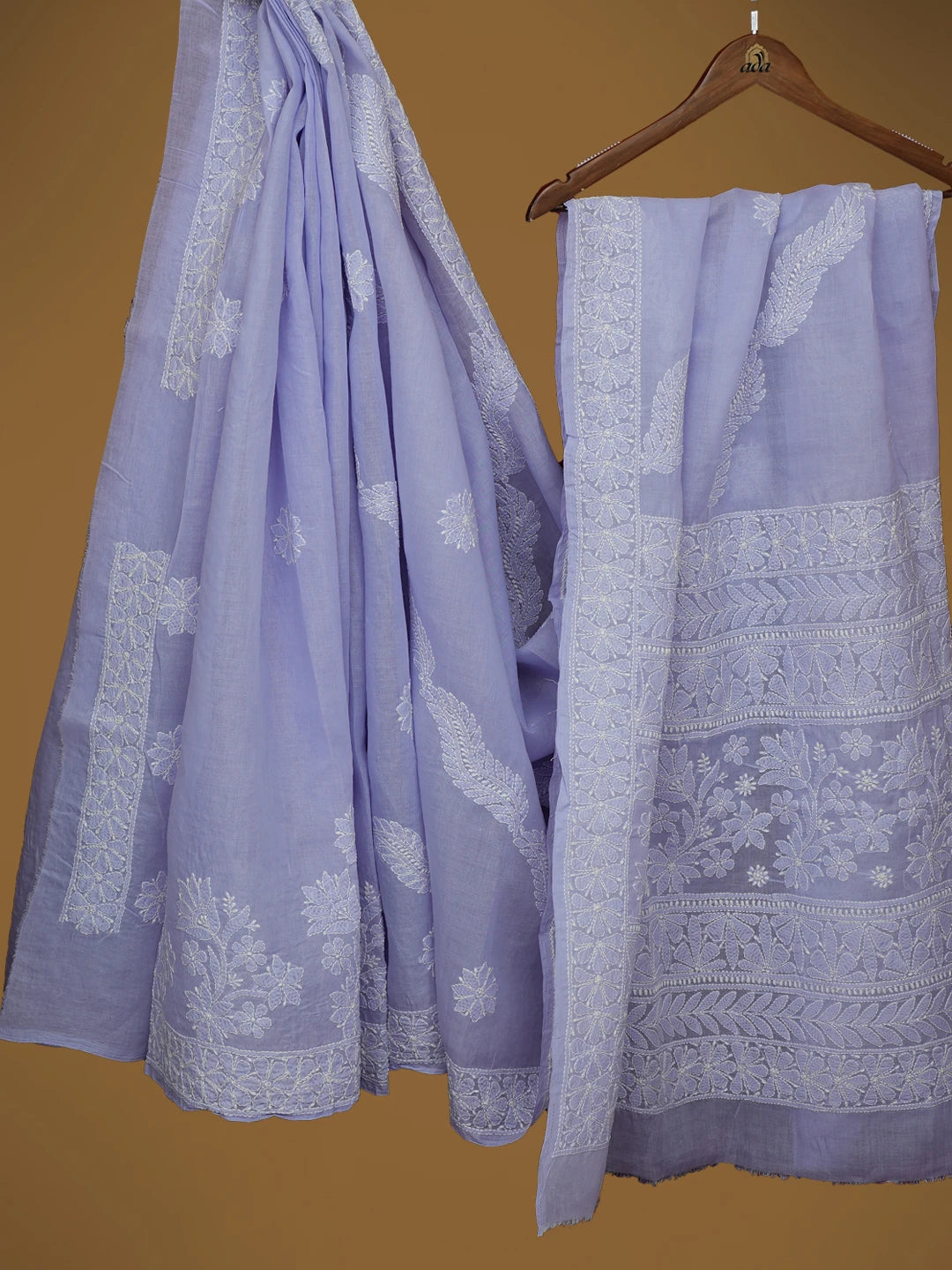 Ada Hand Embroidered Mauve Cotton Lucknowi Chikankari Saree With Blouse 01A713076