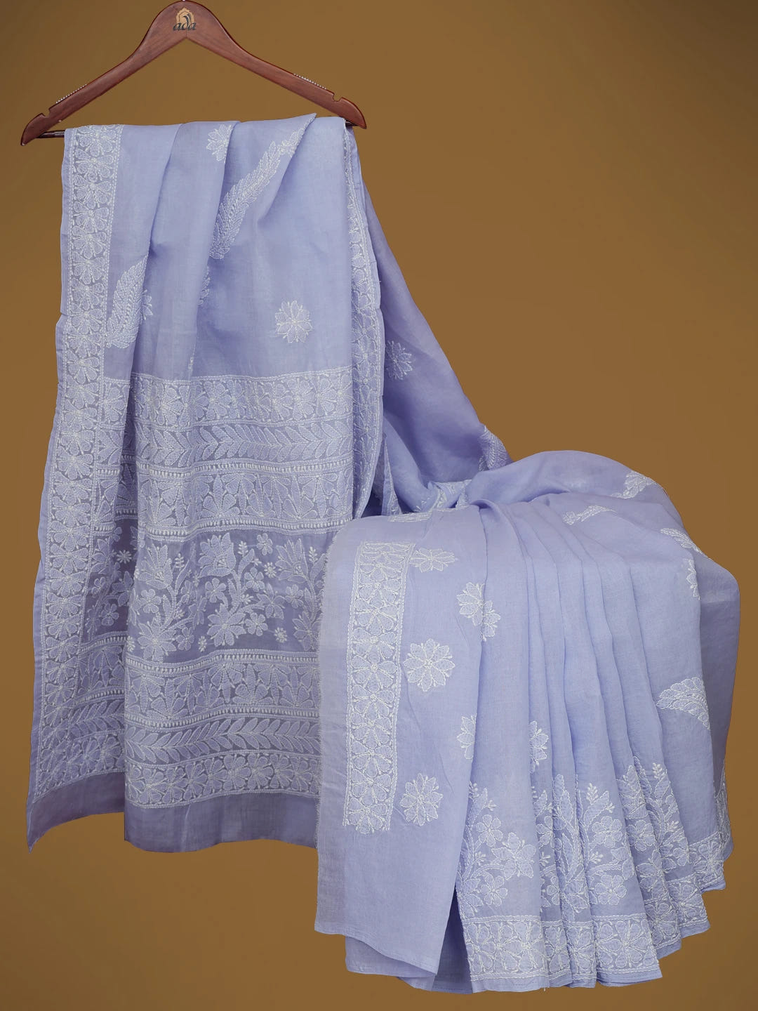 Ada Hand Embroidered Mauve Cotton Lucknowi Chikankari Saree With Blouse 01A713076
