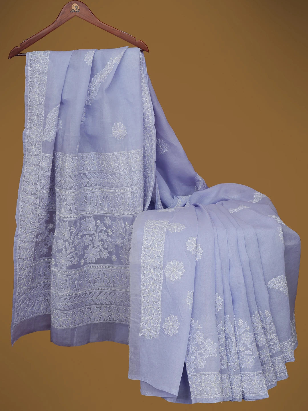 Ada Hand Embroidered Mauve Cotton Lucknowi Chikankari Saree With Blouse 01A713076