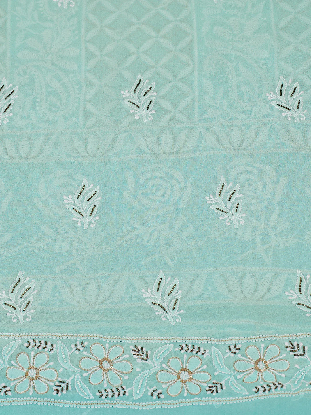Ada Hand Embroidered Aero Blue Pure Georgette Lucknowi Chikankari Unstitched Kurta Dupatta Set With Cutdana Work 01A382782