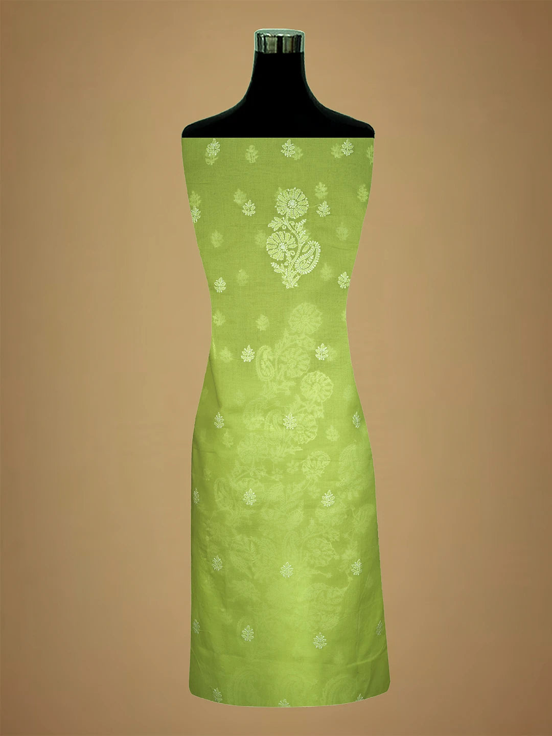 Ada Hand Embroidered Lime Green Cotton Lucknowi Chikankari Unstitched Kurta Piece 01A712127