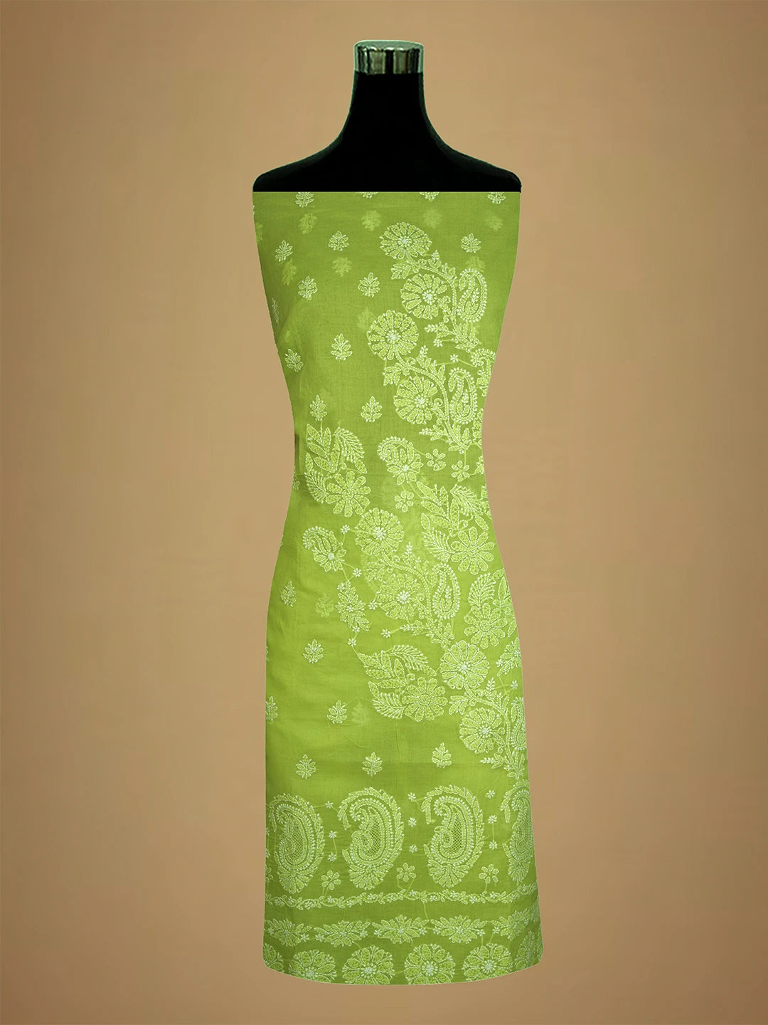 Ada Hand Embroidered Lime Green Cotton Lucknowi Chikankari Unstitched Kurta Piece 01A712127