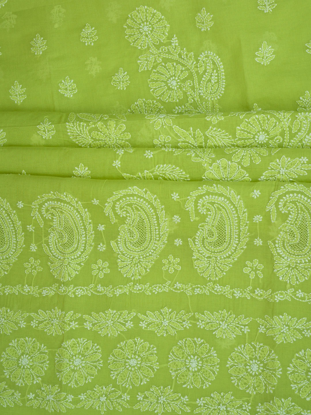 Ada Hand Embroidered Lime Green Cotton Lucknowi Chikankari Unstitched Kurta Piece 01A712127