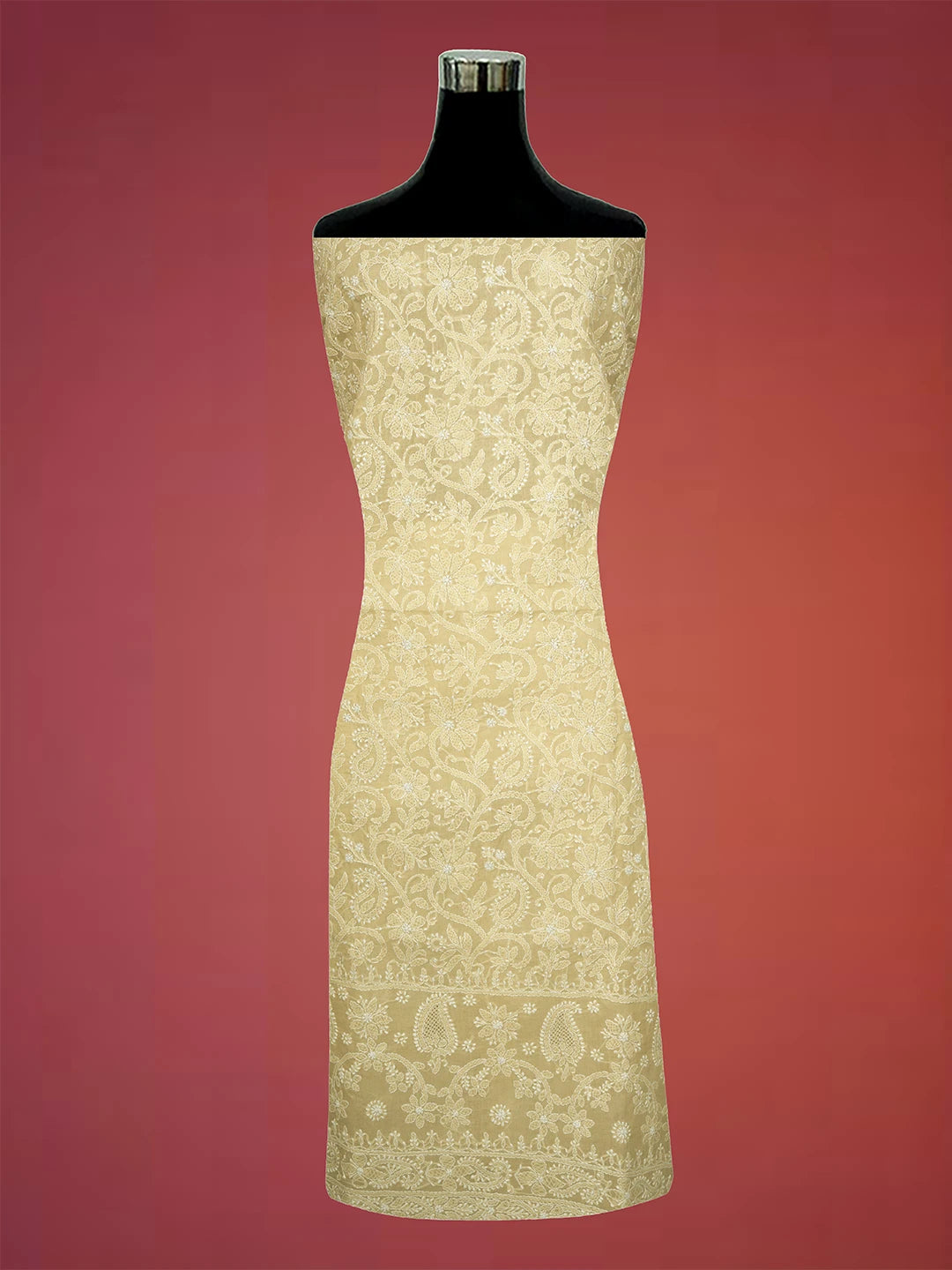 Ada Hand Embroidered Fawn Cotton Lucknowi Chikankari Unstitched Kurta Piece 01A711919