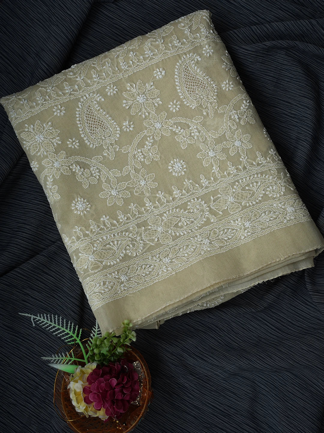 Ada Hand Embroidered Fawn Cotton Lucknowi Chikankari Unstitched Kurta Piece 01A711919