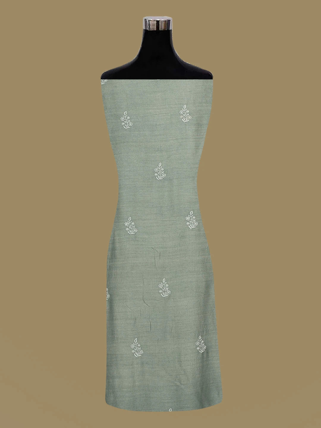 Ada Hand Embroidered Feldgrau Grey Moonga Silk Lucknowi Chikankari Unstitched Kurta Dupatta Set 01A393475