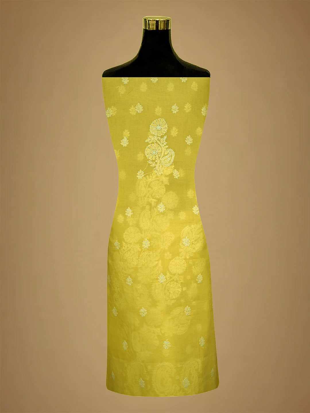 Ada Hand Embroidered Yellow Cotton Lucknowi Chikankari Unstitched Kurta Piece 01A712179
