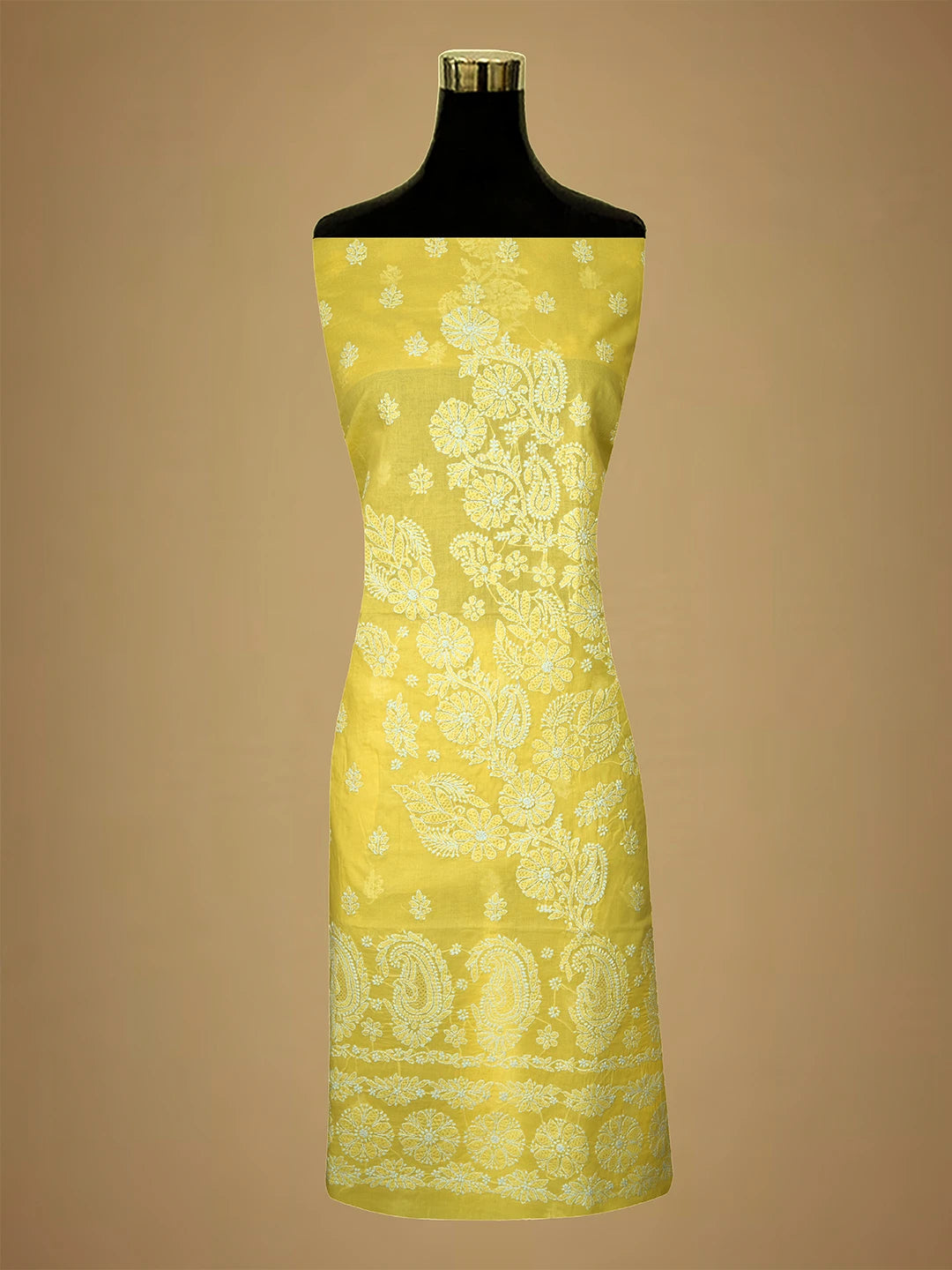 Ada Hand Embroidered Yellow Cotton Lucknowi Chikankari Unstitched Kurta Piece 01A712179