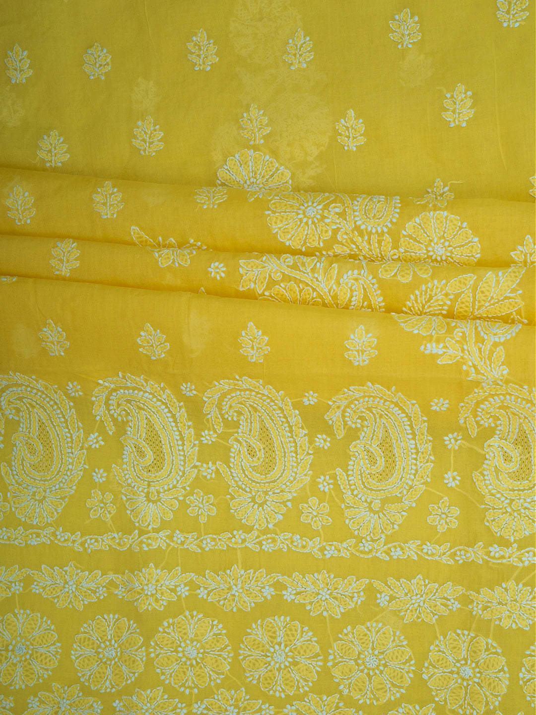 Ada Hand Embroidered Yellow Cotton Lucknowi Chikankari Unstitched Kurta Piece 01A712179