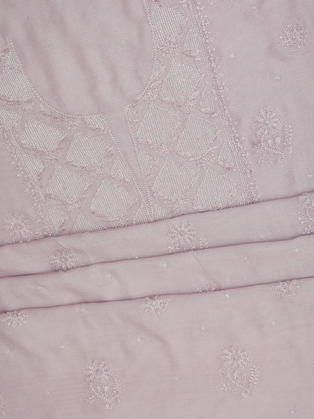 Ada Hand Embroidered Mauve Maslin Lucknowi Chikankari Unstitched Kurta Dupatta Set With Cutdana Work 01A713171