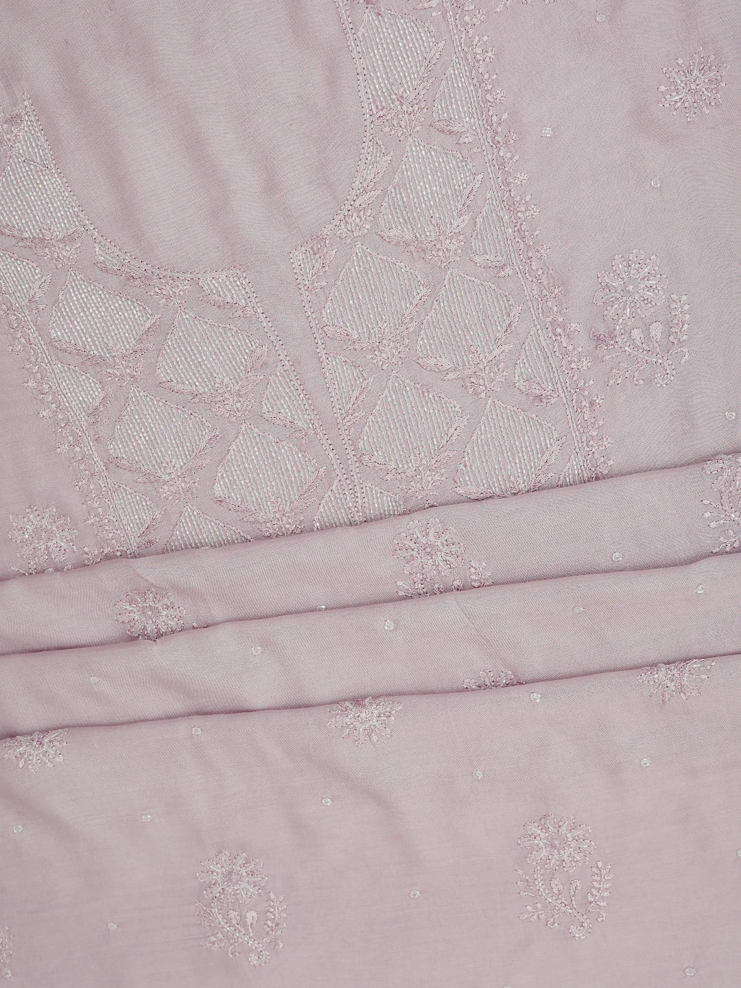 Ada Hand Embroidered Mauve Maslin Lucknowi Chikankari Unstitched Kurta Dupatta Set With Cutdana Work 01A713171
