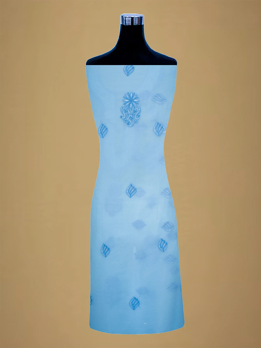 Ada Hand Embroidered Blue Georgette Lucknowi Chikankari Unstitched Suit Piece With Cutdana Work 01A713305