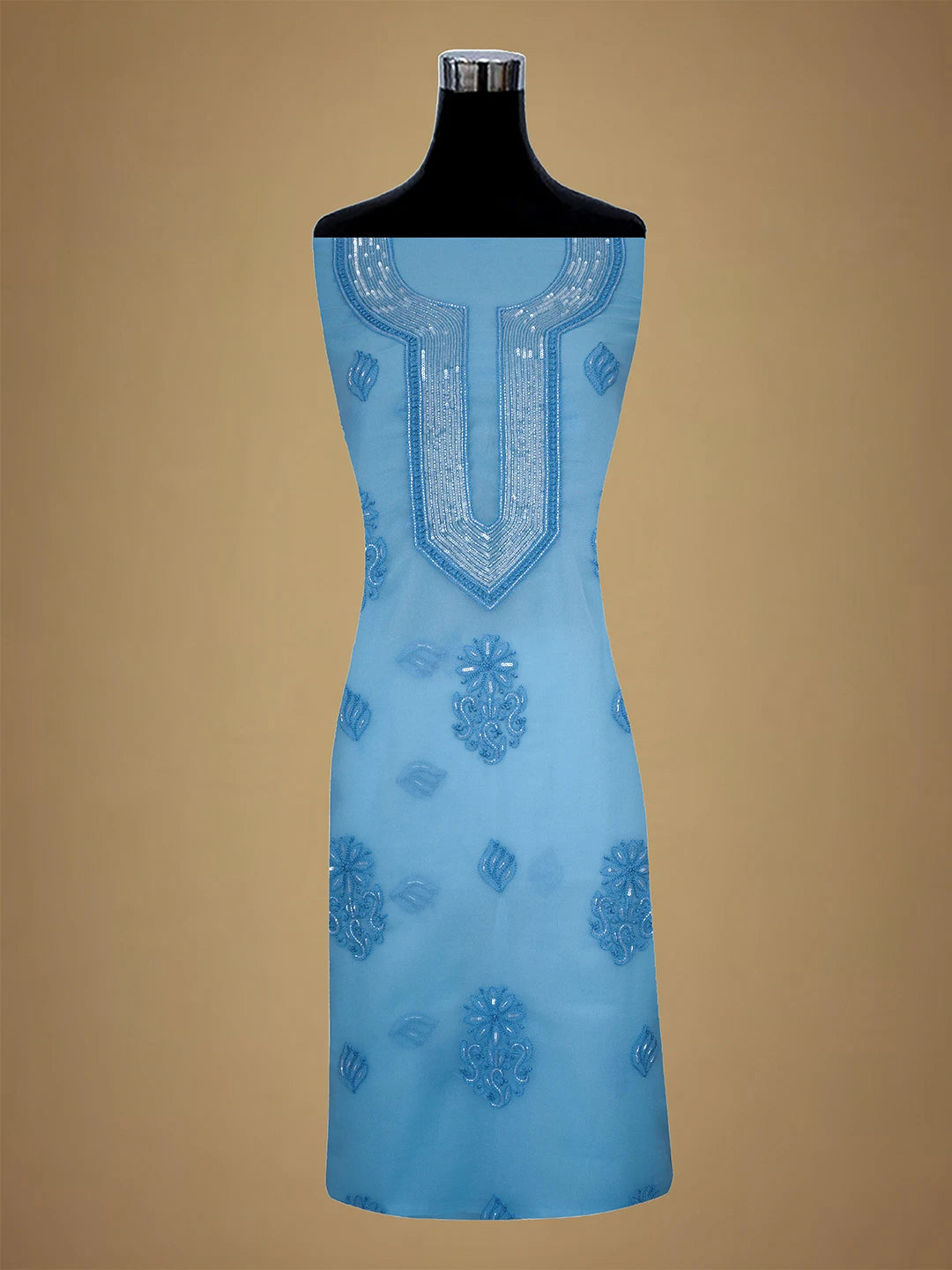 Ada Hand Embroidered Blue Georgette Lucknowi Chikankari Unstitched Suit Piece With Cutdana Work 01A713305