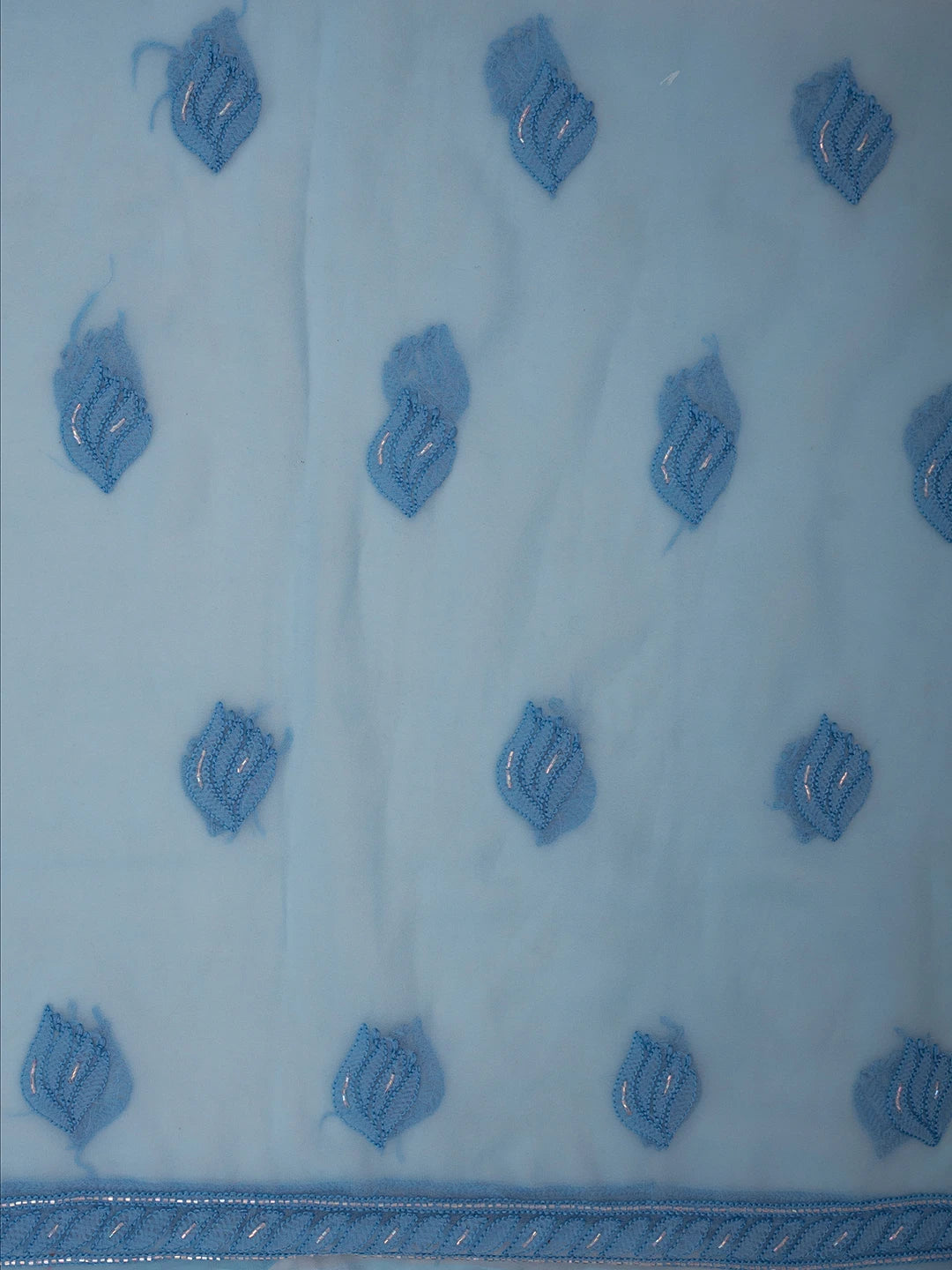 Ada Hand Embroidered Blue Georgette Lucknowi Chikankari Unstitched Suit Piece With Cutdana Work 01A713305