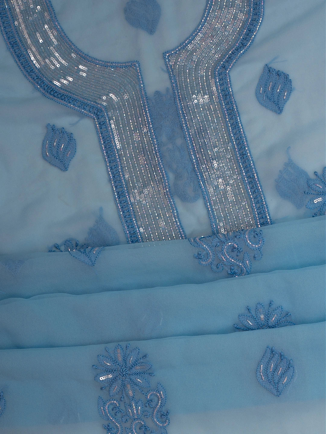 Ada Hand Embroidered Blue Georgette Lucknowi Chikankari Unstitched Suit Piece With Cutdana Work 01A713305