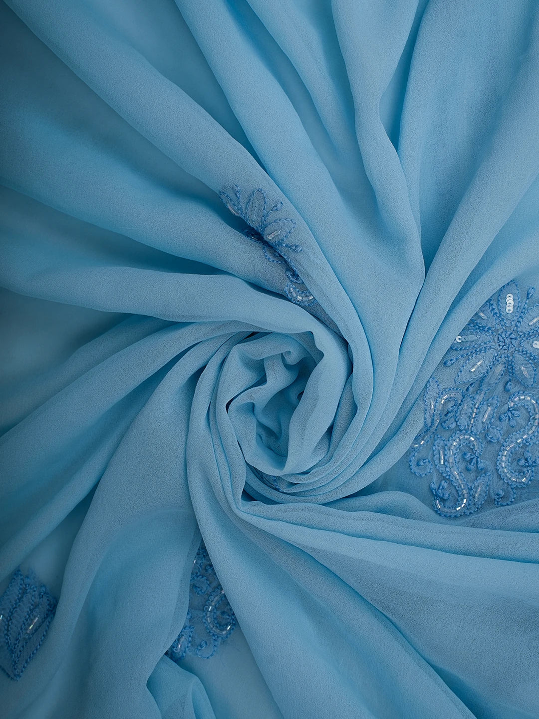 Ada Hand Embroidered Blue Georgette Lucknowi Chikankari Unstitched Suit Piece With Cutdana Work 01A713305
