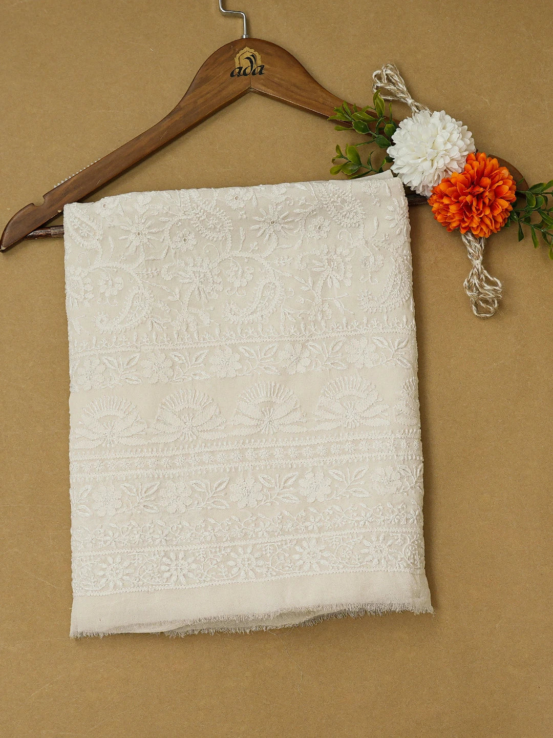 Ada Hand Embroidered White Pure Georgette Lucknowi Chikankari Unstitched Kurta Piece A525438