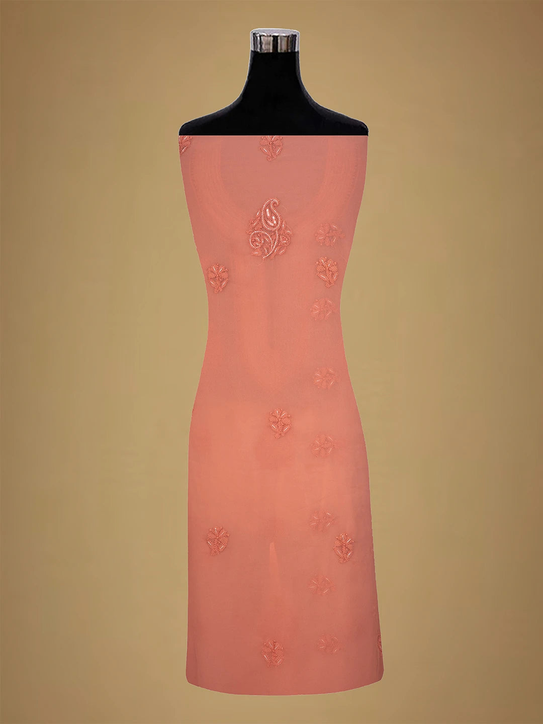 Ada Hand Embroidered Dusty Peach Georgette Lucknowi Chikankari Unstitched Suit Piece With Cutdana Work 01A713297