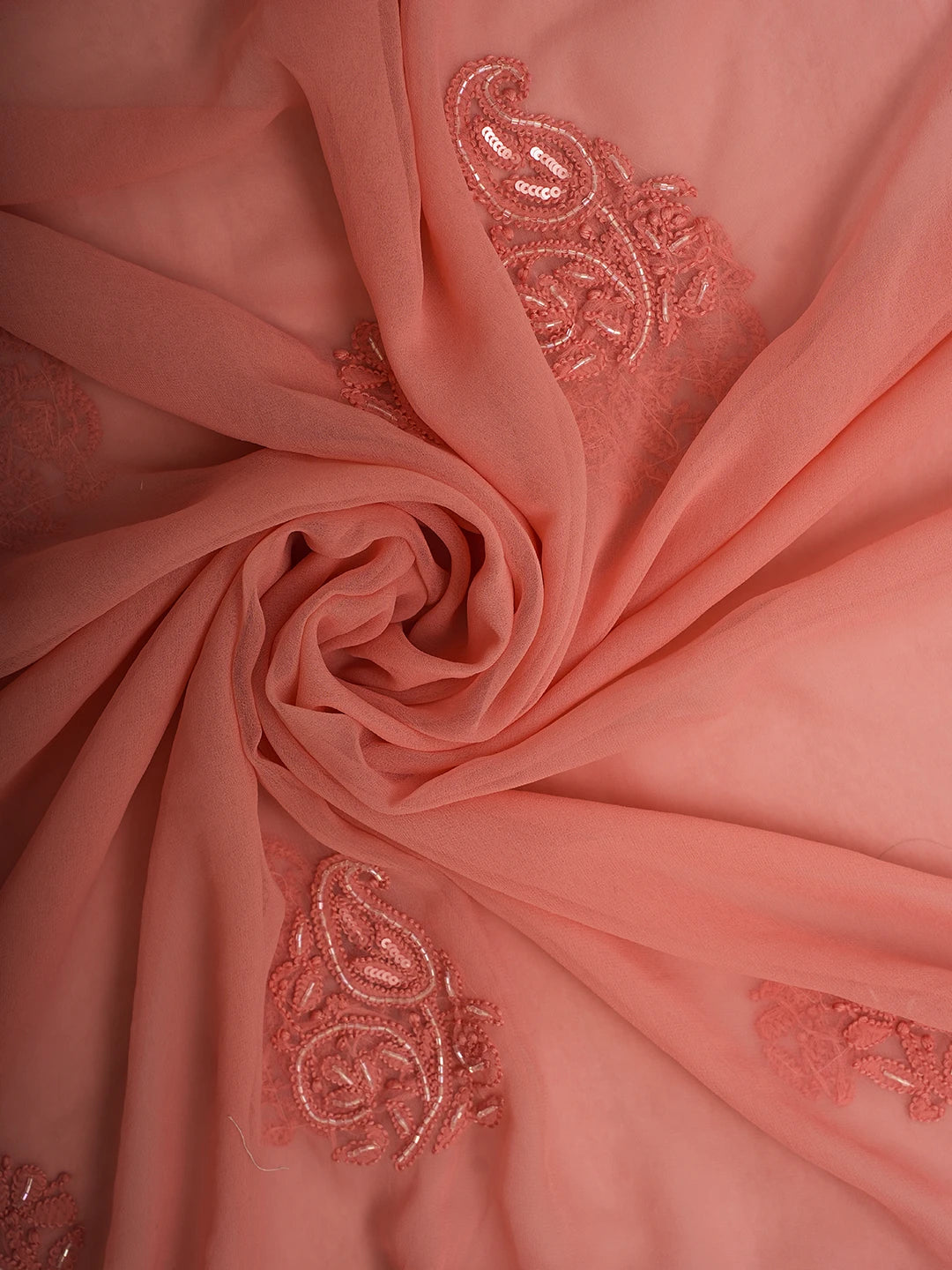 Ada Hand Embroidered Dusty Peach Georgette Lucknowi Chikankari Unstitched Suit Piece With Cutdana Work 01A713297