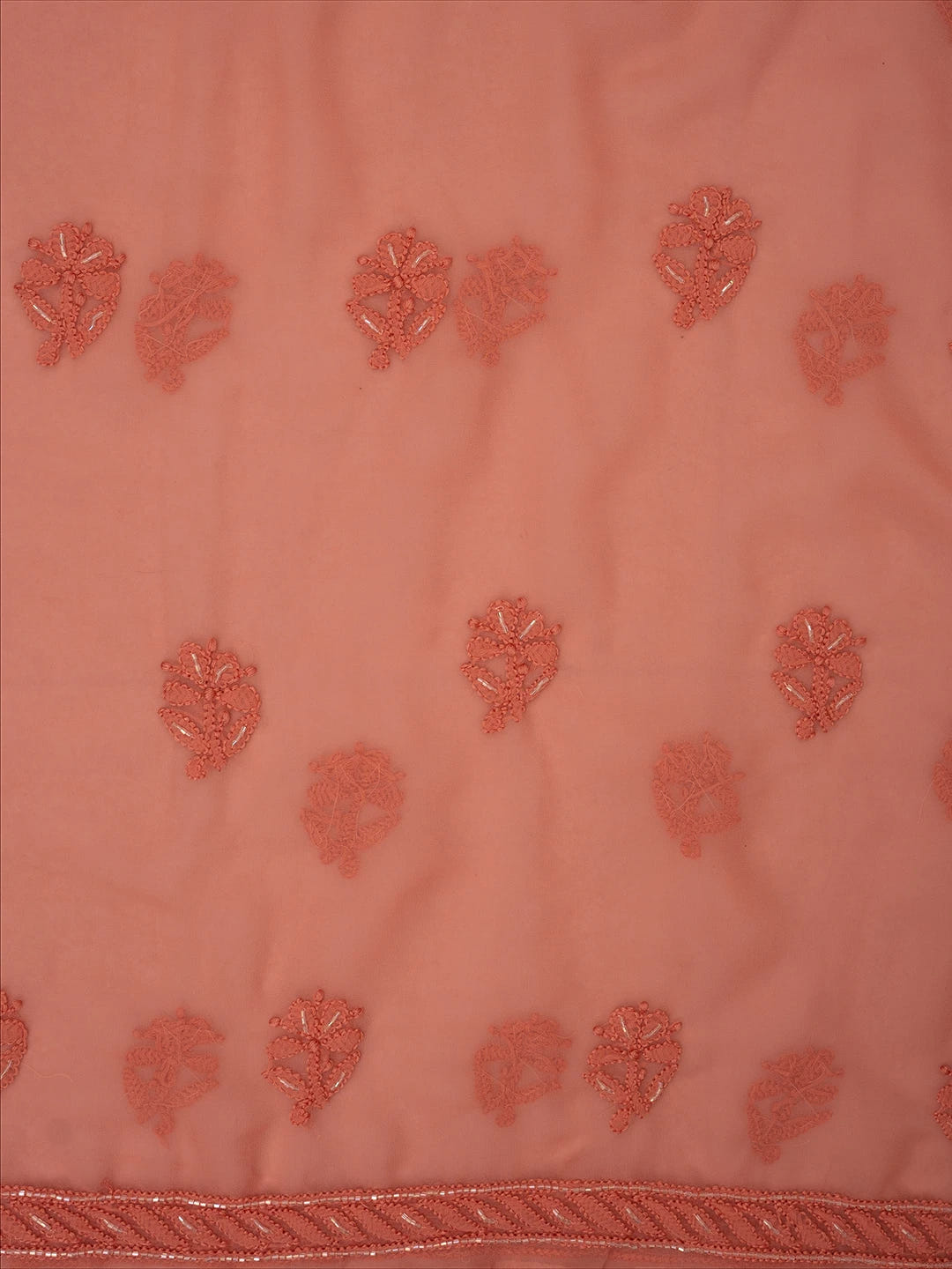 Ada Hand Embroidered Dusty Peach Georgette Lucknowi Chikankari Unstitched Suit Piece With Cutdana Work 01A713297