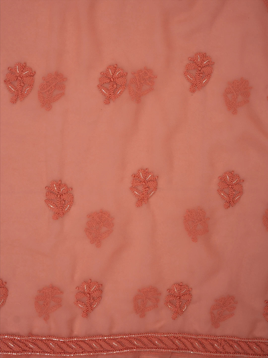 Ada Hand Embroidered Dusty Peach Georgette Lucknowi Chikankari Unstitched Suit Piece With Cutdana Work 01A713297